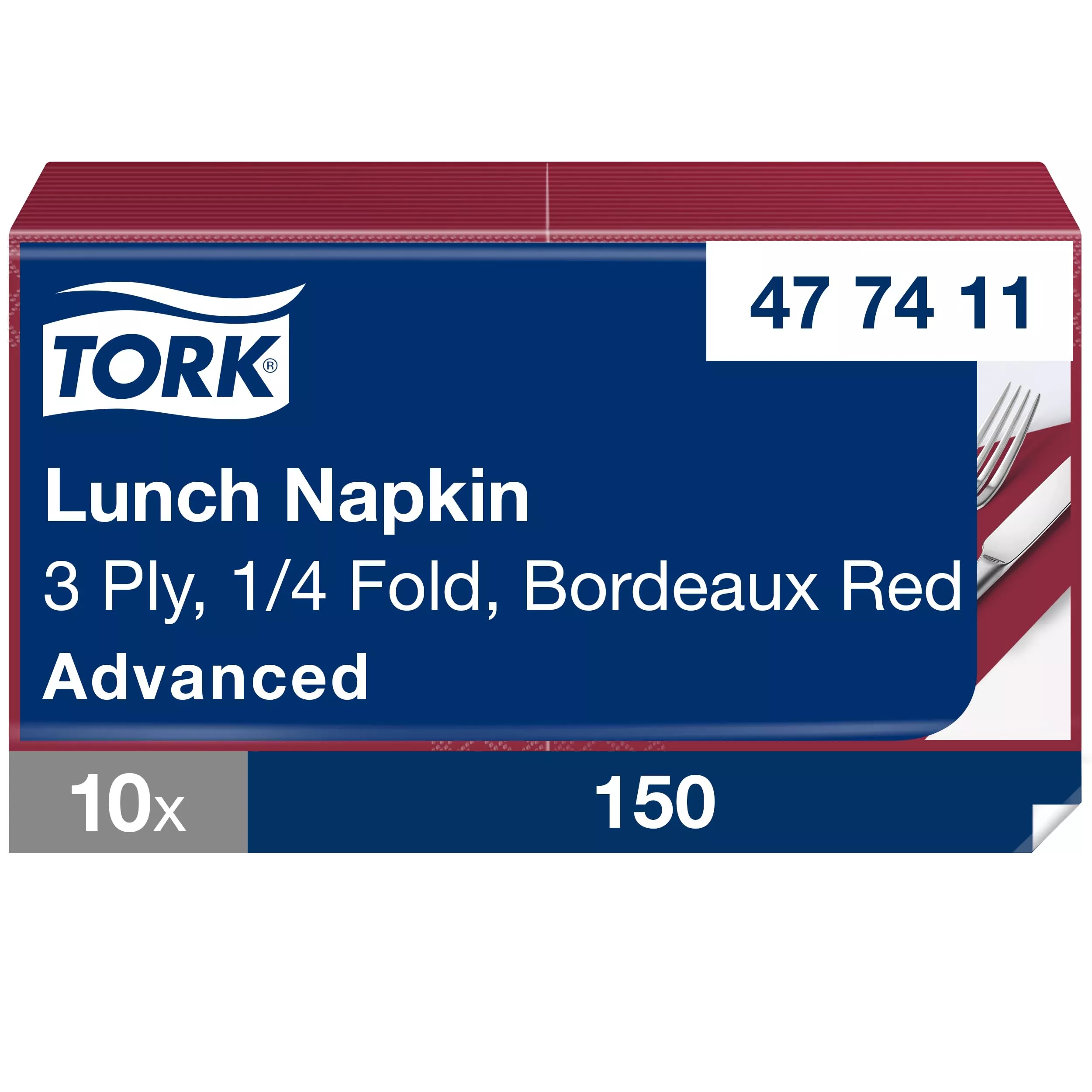 Tork Soft Lunchserviette Dunkelblau, 1/4-Falz, 3-lagig, 33 cm × 33 cm, 10 × 150 Servietten, 477411