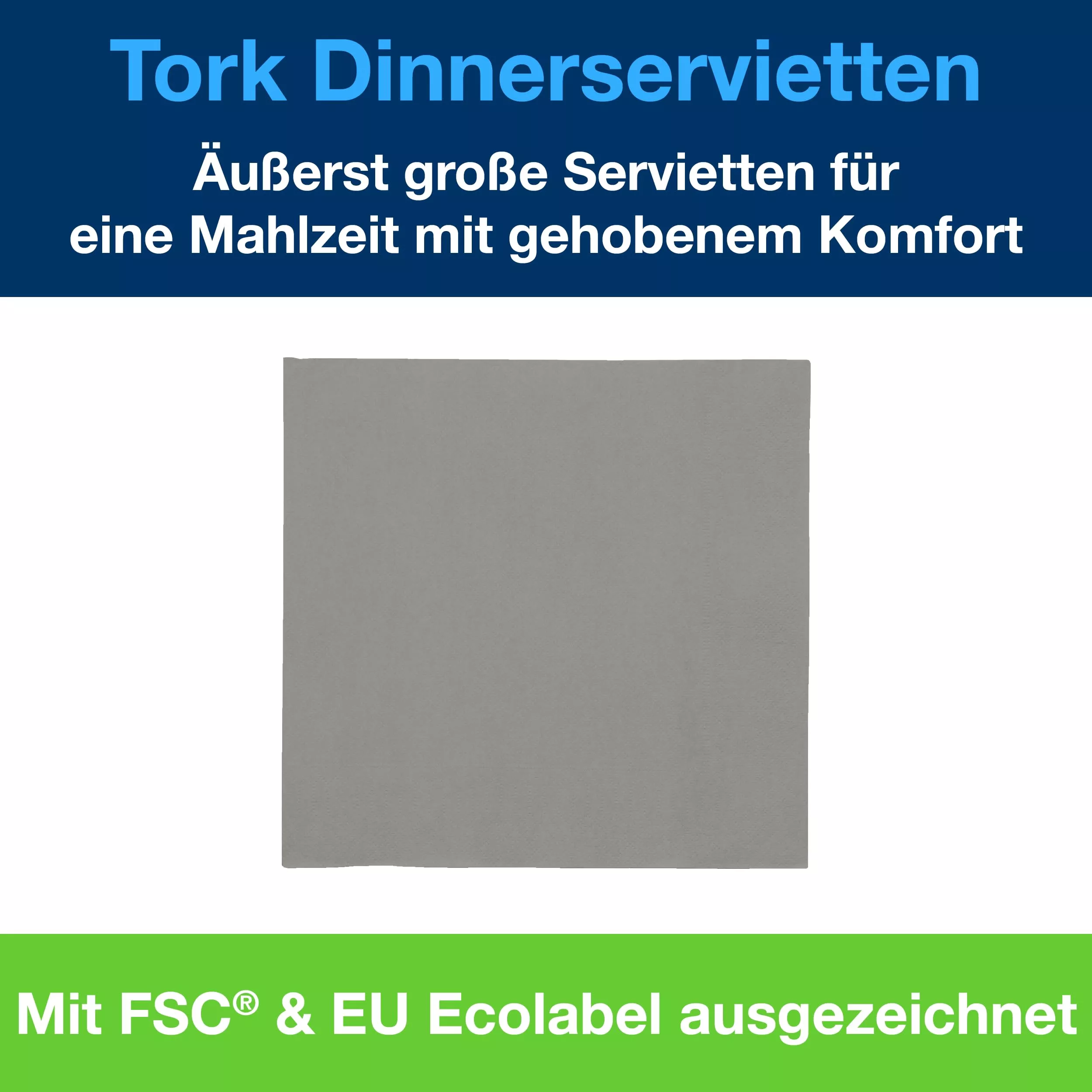 Tork Dinnerservietten Anthrazit, 1/4-Falz, 2‑lagig, 40 cm × 39 cm, 12 × 150 Servietten, 509403