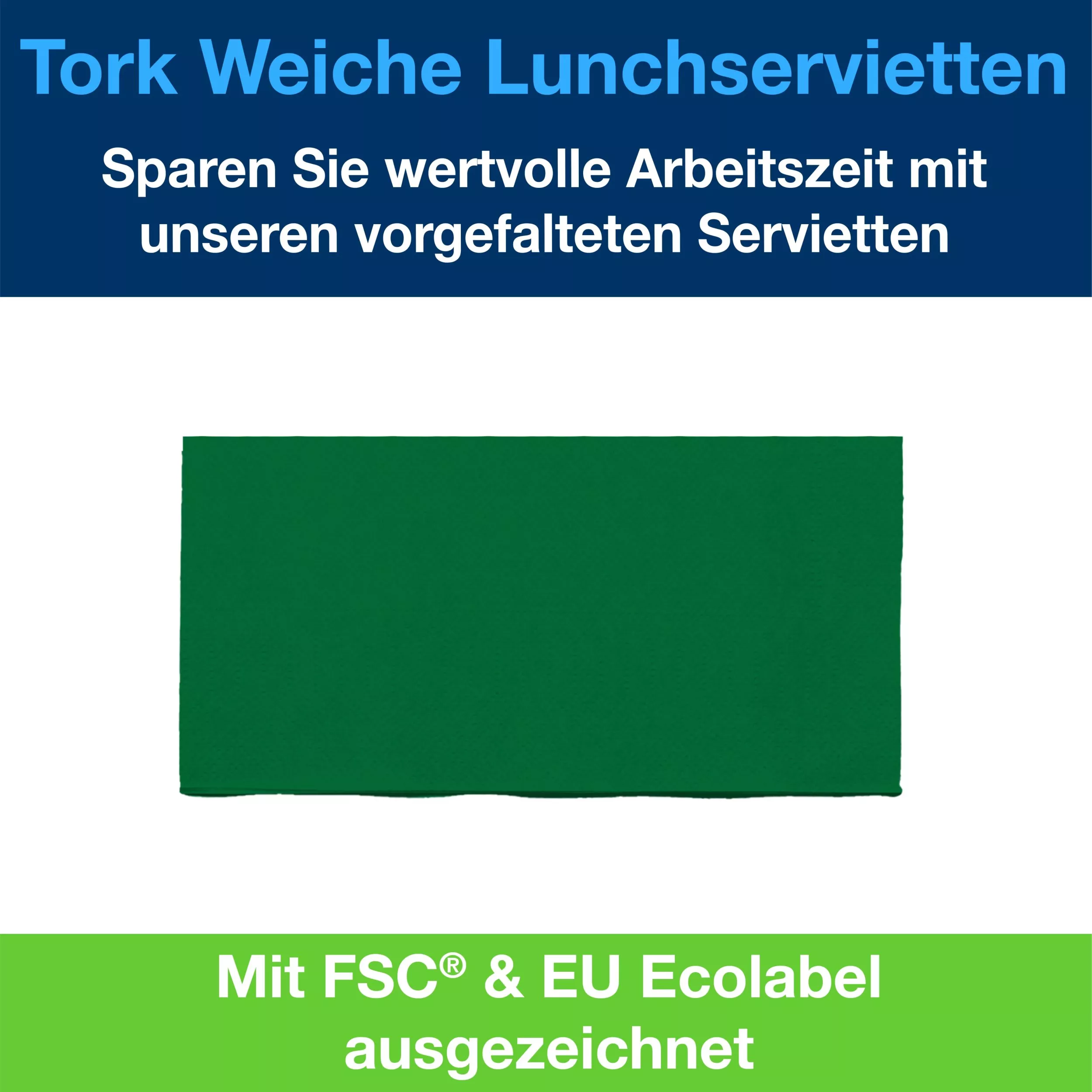 Tork Lunchserviette Dunkelgrün, 1/8-Falz, 3-lagig, 33 cm × 33 cm, 10 × 150 Servietten, 477420