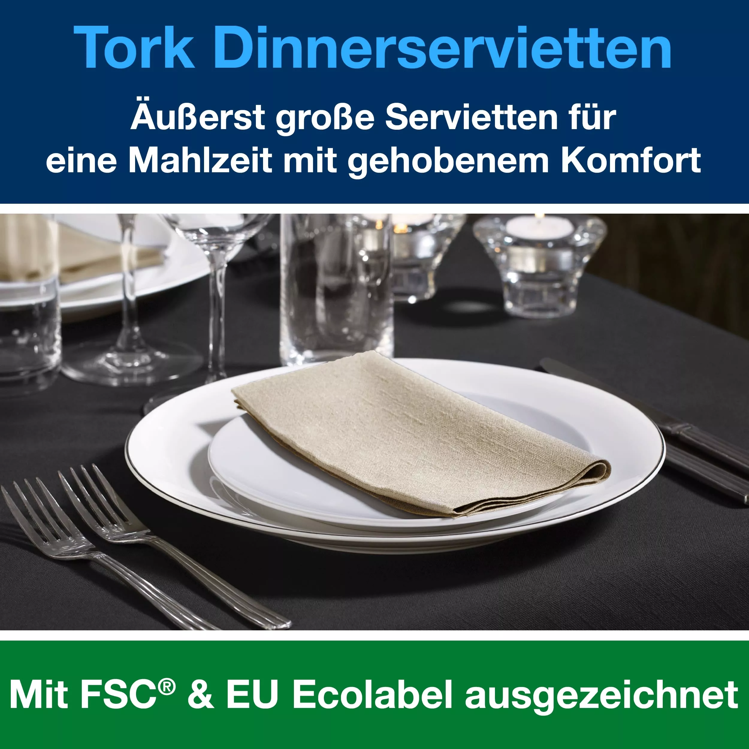 Tork Dinnerservietten Natur, 1/8‑Falz, 2‑lagig, 39 cm × 39 cm, 12 × 150 Servietten, 477352