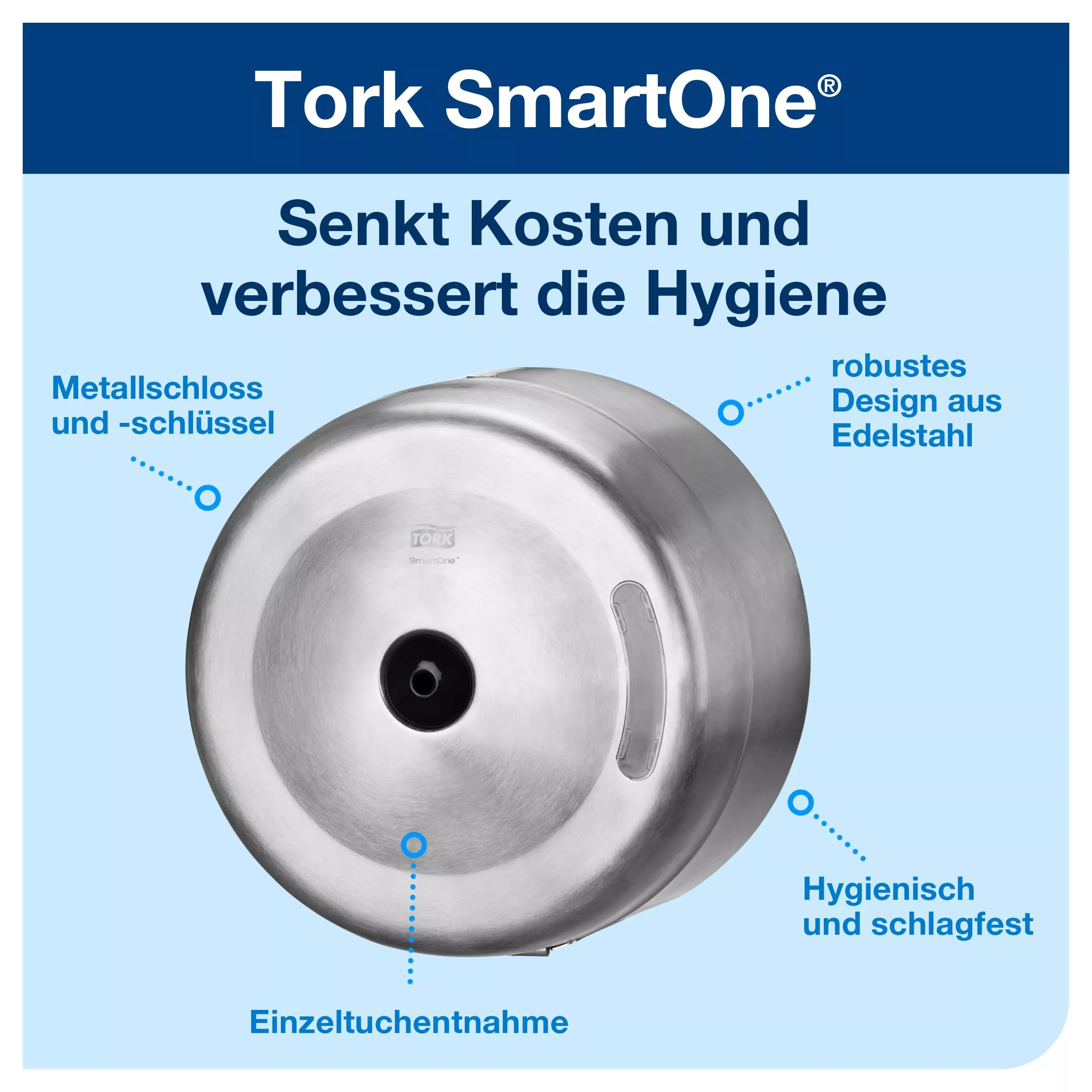 Tork SmartOne® Spender für Toilettenpapier Edelstahl T8, Hohe Kapazität, 472054