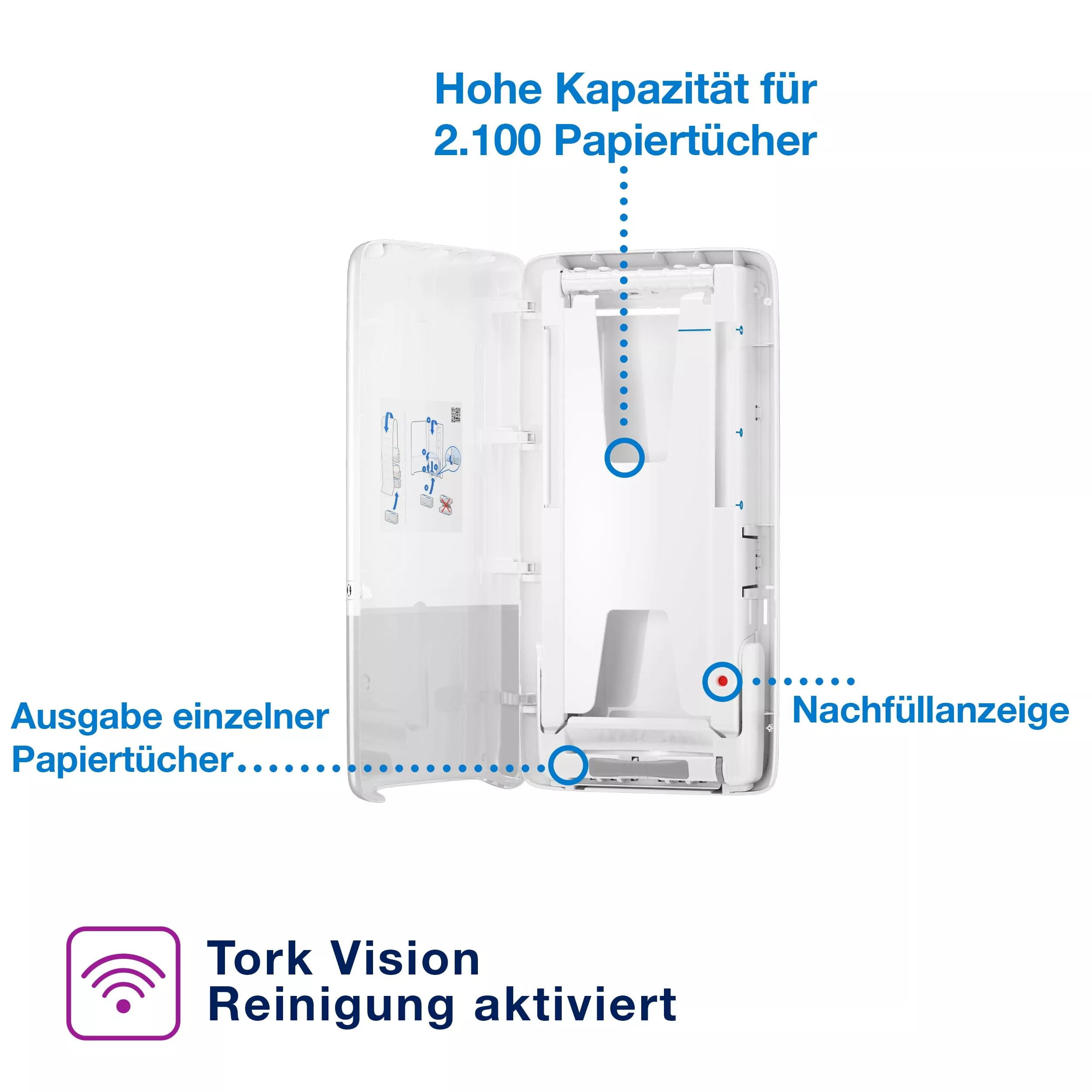 Tork PeakServe® Spender für Endlos™-Papierhandtücher Weiß H5, hohe Kapazität, Elevation Design, 552500