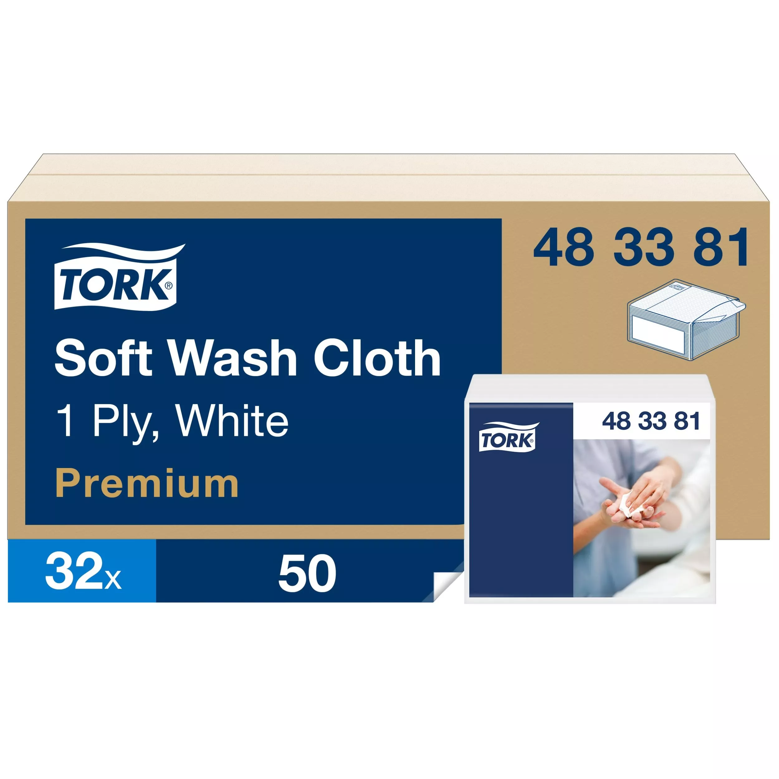 Tork weiches Waschtuch Weiß, Einzeltuchentnahme, Premium, hohe Saugfähigkeit, 32 × 50 Tücher, 483381