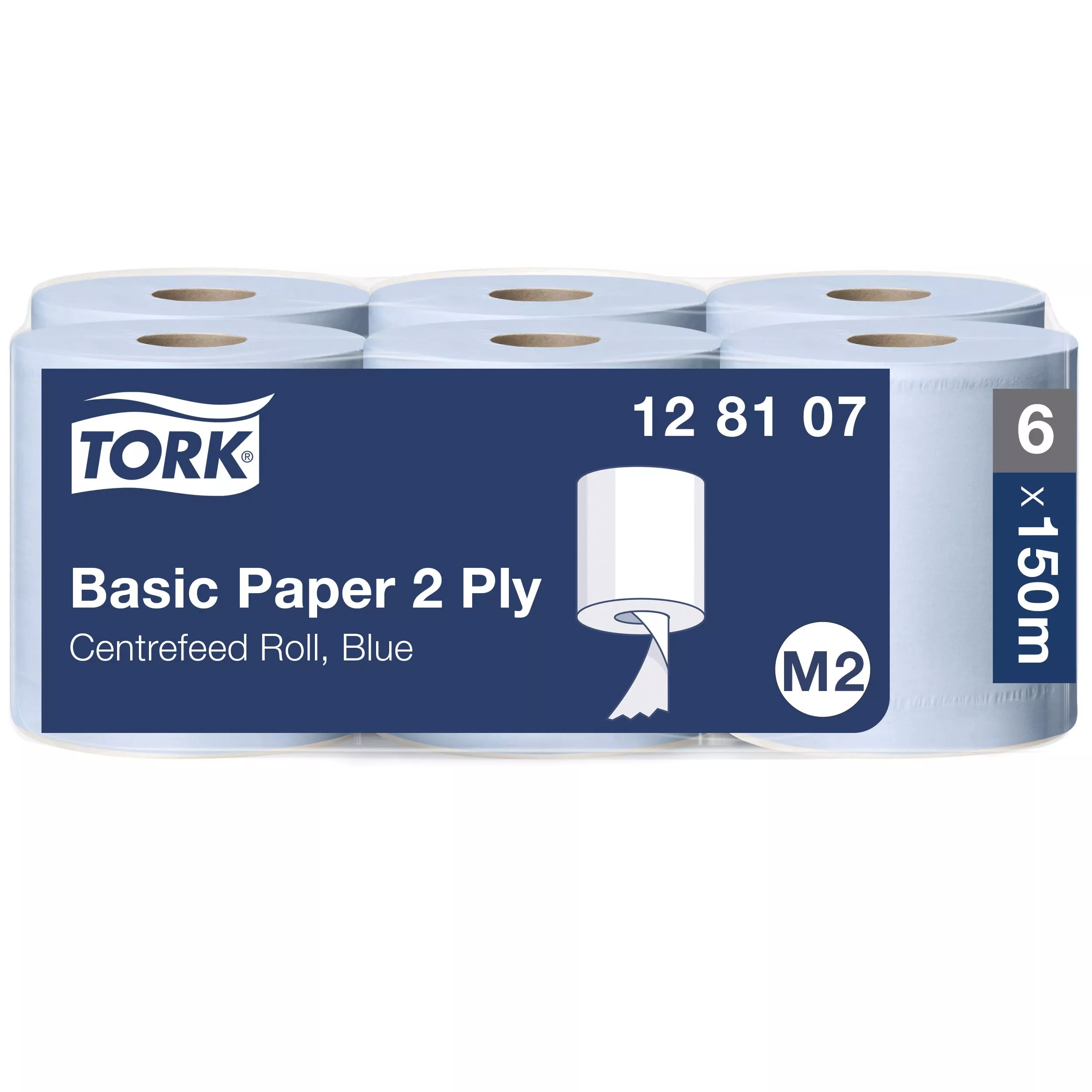 Tork Standard-Papierwischtücher mit Innenabrollung Blau M2, kosteneffiziente Papiertücher, 6 × 150 m, 128107