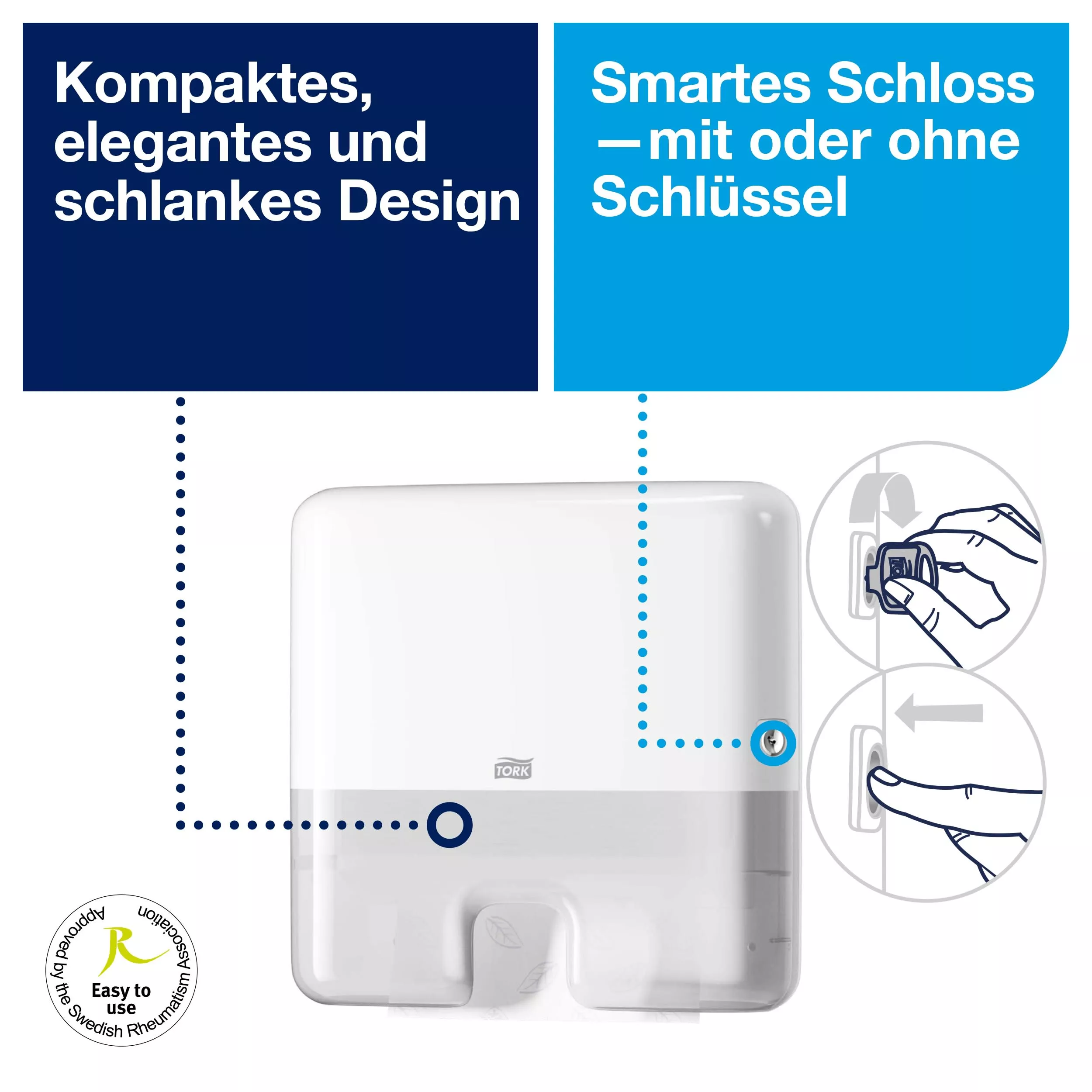 Tork Xpress® Mini Spender für Multifold-Handtücher Weiß H2, Einzeltuchentnahme, Elevation Design, 552100