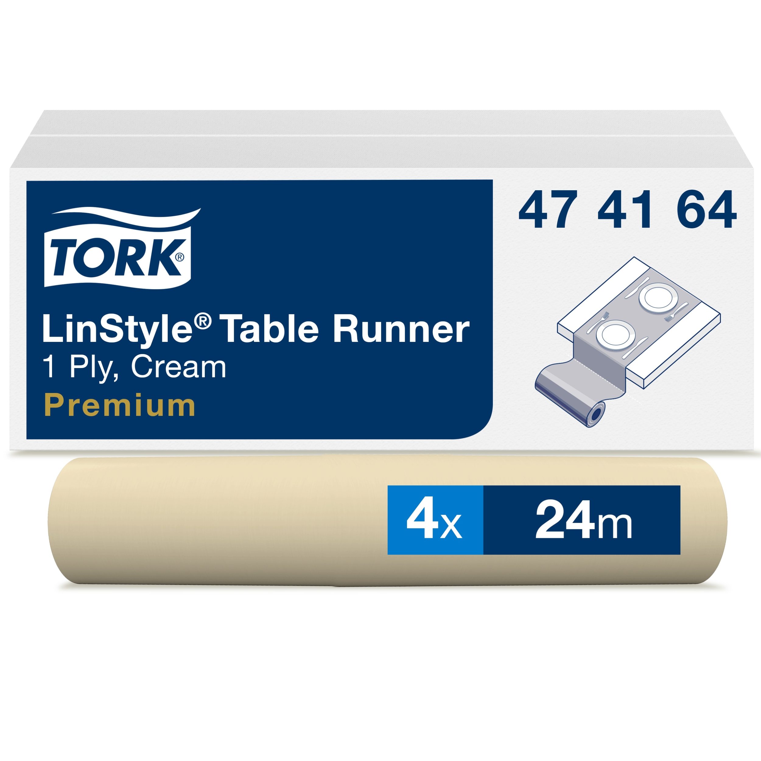 Tork LinStyle® Tischläufer Creme, robust, 1-lagig, 120 cm × 40 cm, 4 × 20 Tischläufer, 474164