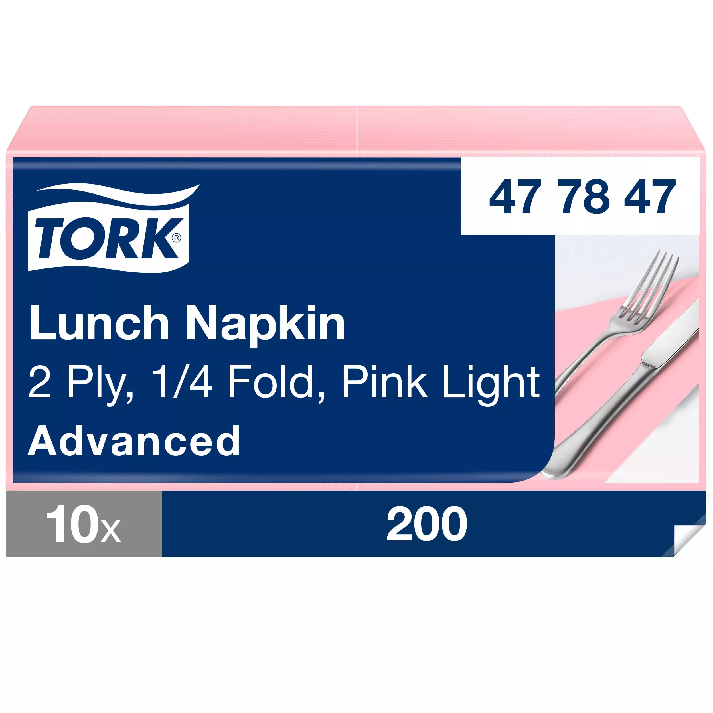 Tork Lunchservietten Hellrosa, 1/4-Falz, 2-lagig, 33 cm × 33 cm, 10 × 200 Servietten, 477847