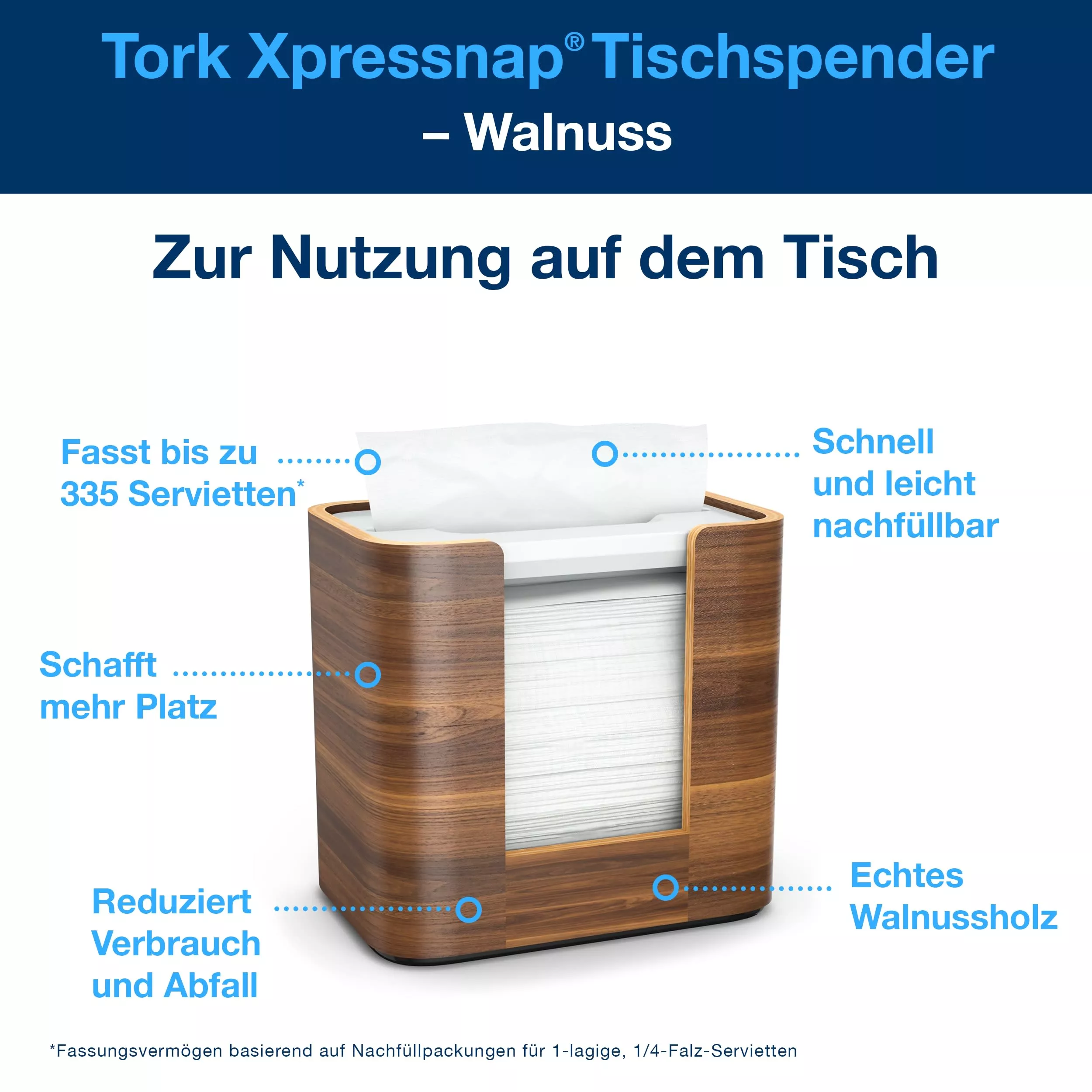 Tork Xpressnap® Tischspender Walnuss N4, kompakt, Image Linie, 19,3 cm × 20,3 cm × 13,6 cm, 273002