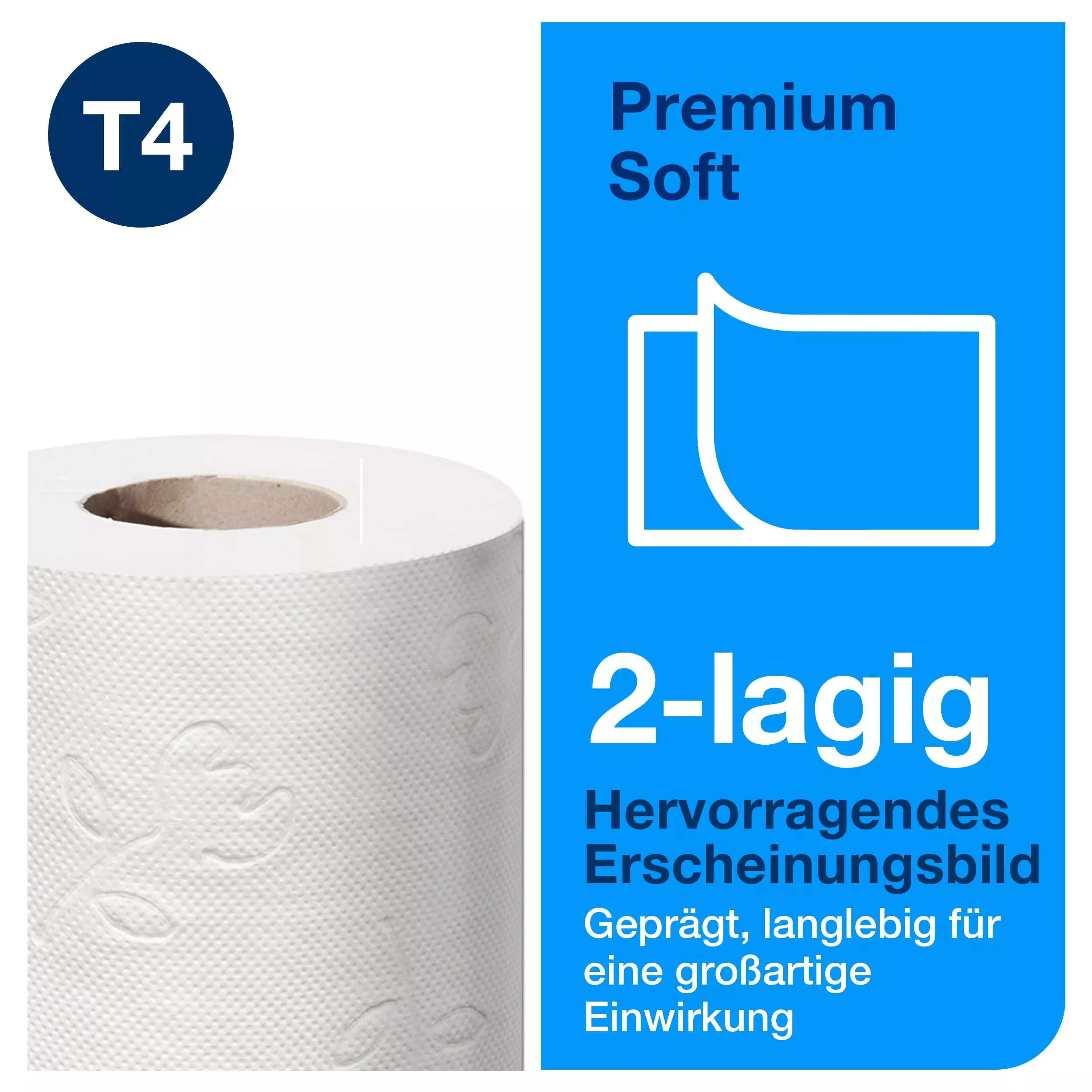 Tork weiches Kleinrollen Toilettenpapier Weiß T4, Premium, 2‑lagig, 96 × 198 Blatt, 12154