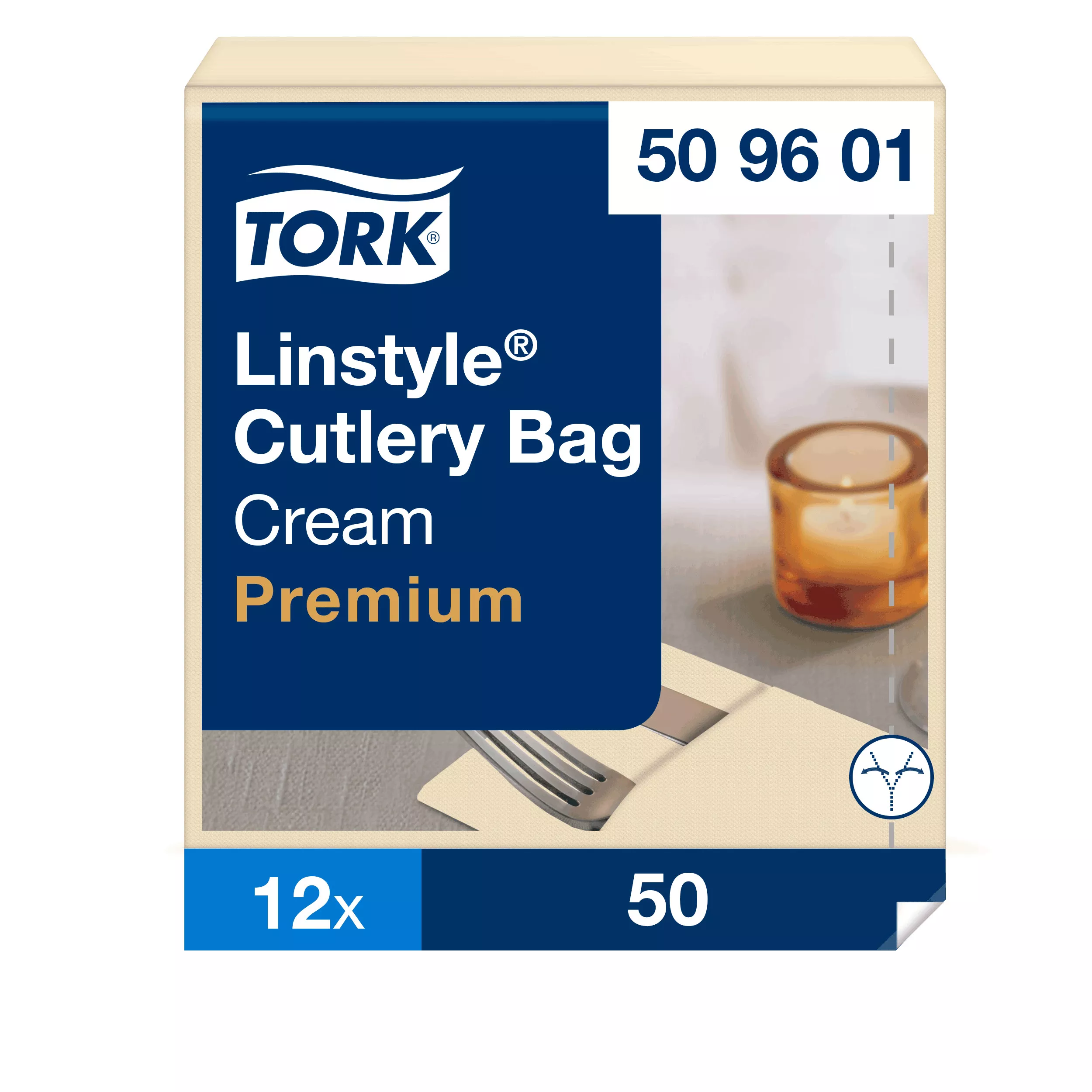 Tork LinStyle® Bestecktaschen Creme, strapazierfähig, 39 cm × 39 cm, 6 × 60 Servietten, 509601