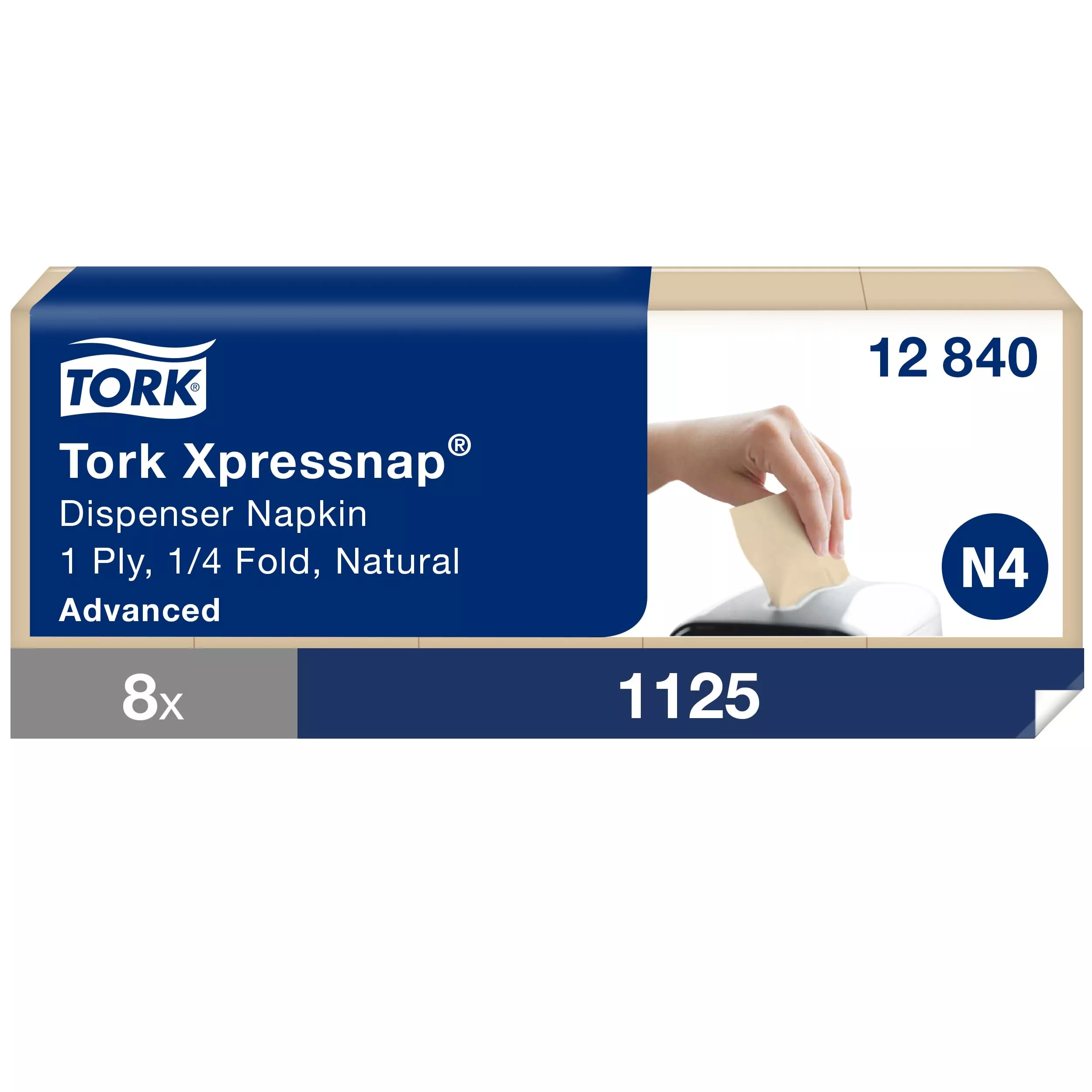 Tork Xpressnap® Spenderserviette Natur N4, Advanced, 1/4-Falz, 1-lagig, 21 cm × 33 cm, 8 x 1125 Servietten, 12840