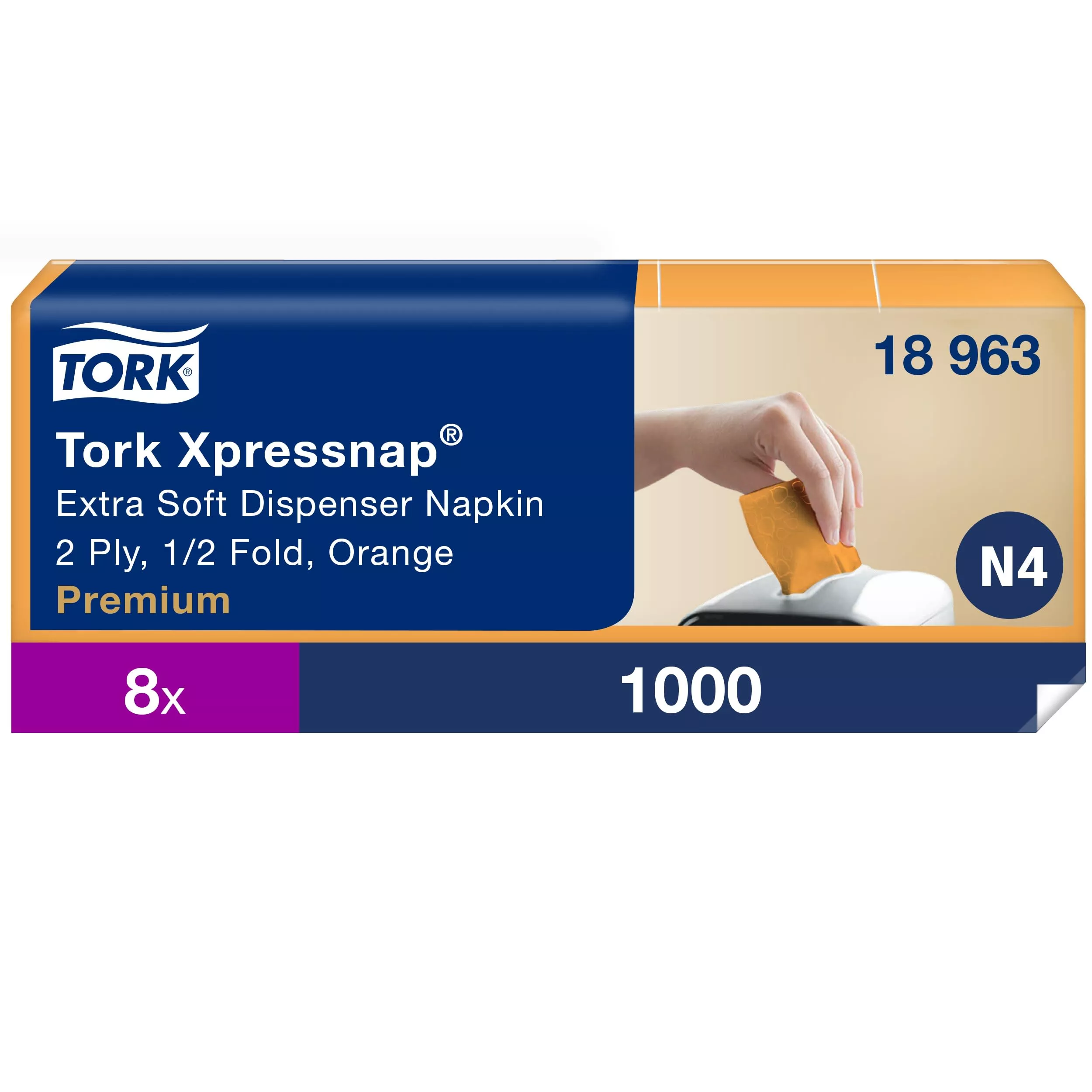 Tork Xpressnap® Extra Soft Spenderservietten Orange N4, 1/2-Falz, 2-lagig, 8 x 1000 Blatt, 18963