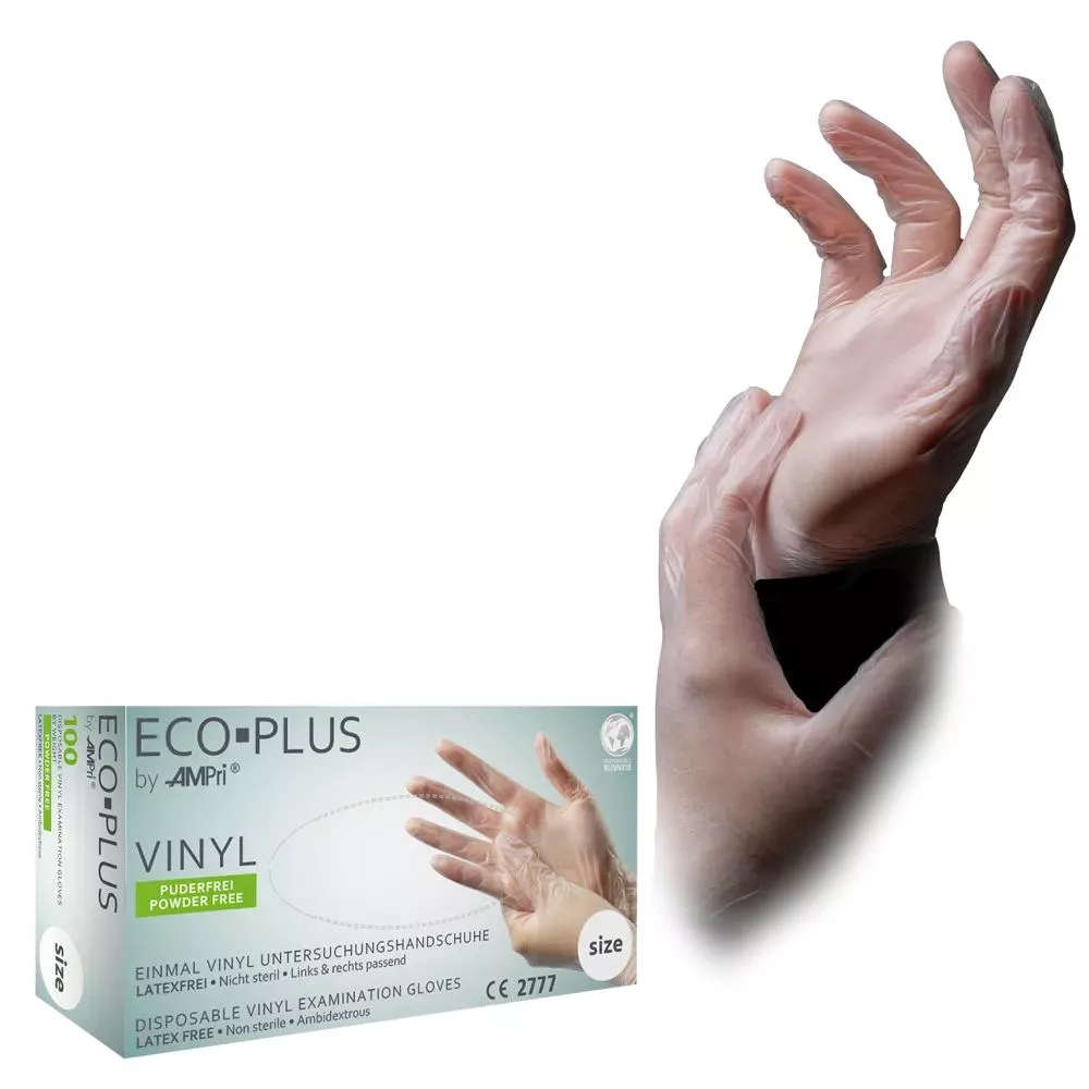 Ampri Eco Plus Vinyl Einmalhandschuhe Größe XL – puderfrei, latexfrei & transparent