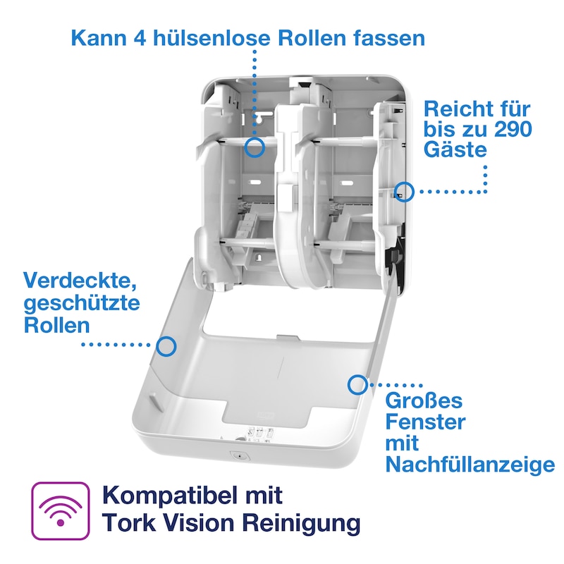 Tork OptiServe® Doppelrollenspender für Hülsenloses Toilettenpapier weiß T7