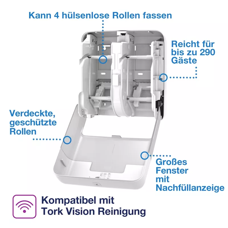 Tork OptiServe® Doppelrollenspender für Hülsenloses Toilettenpapier weiß T7