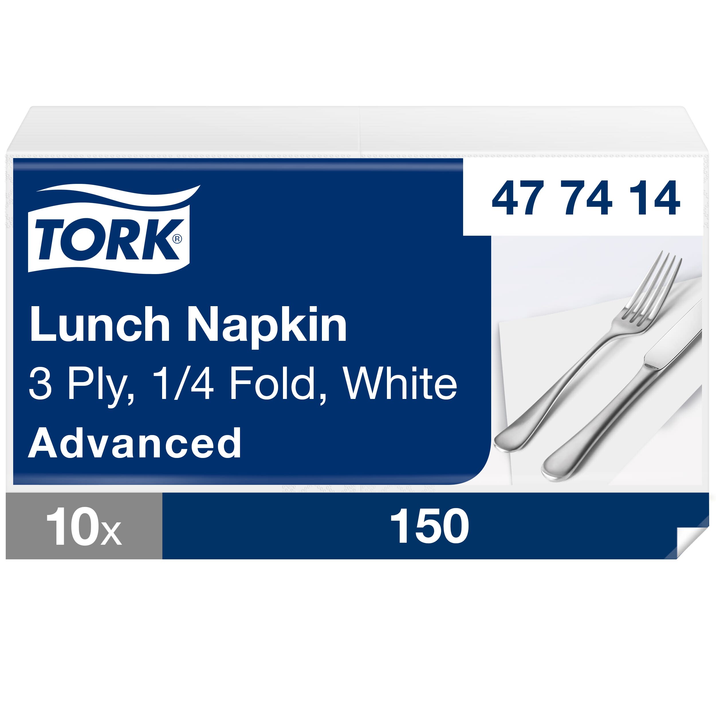 Tork Soft Lunchservietten Weiß, 1/4-Falz, 3-lagig, 33 cm × 33 cm, 10 × 150 Servietten, 477414