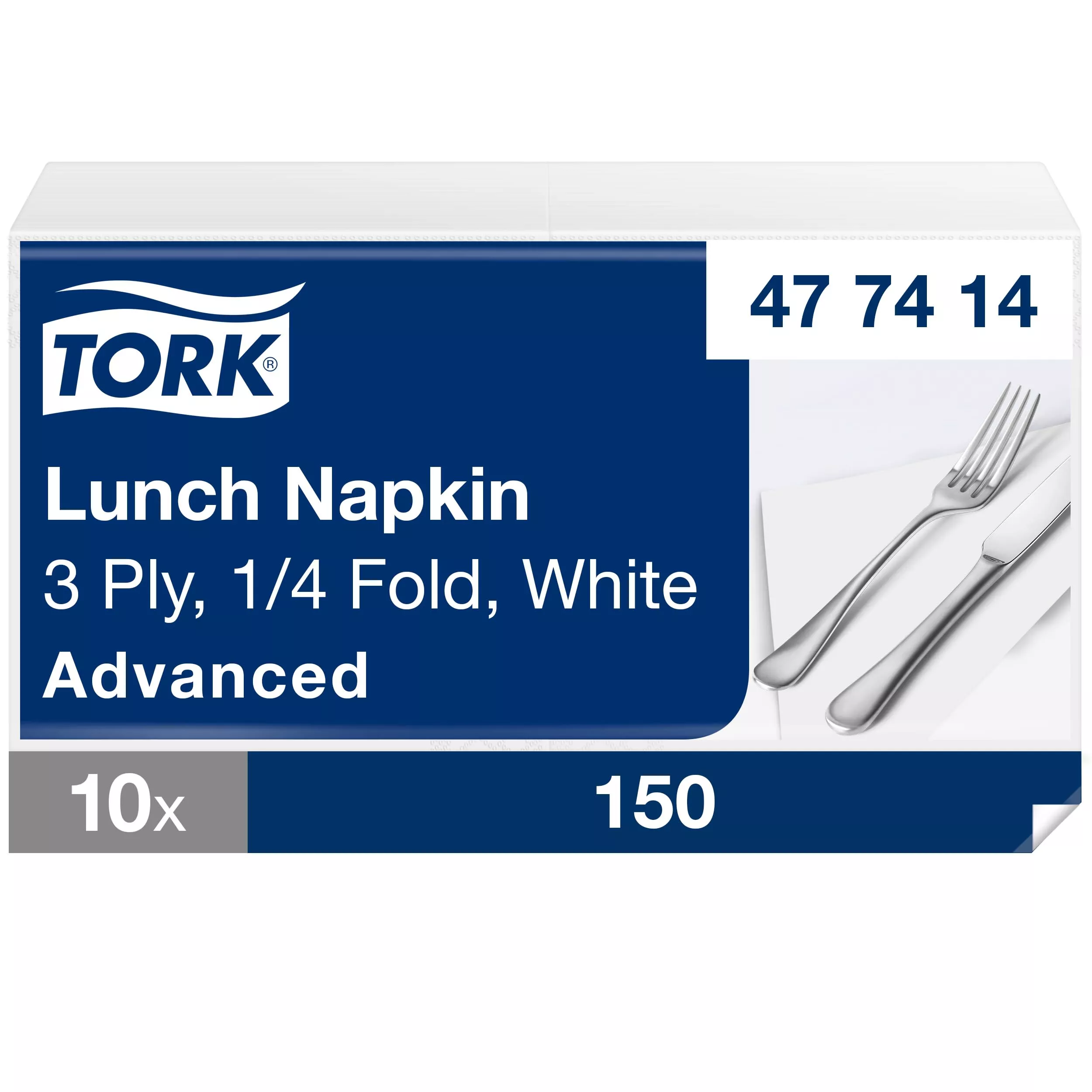 Tork Soft Lunchservietten Weiß, 1/4-Falz, 3-lagig, 33 cm × 33 cm, 10 × 150 Servietten, 477414