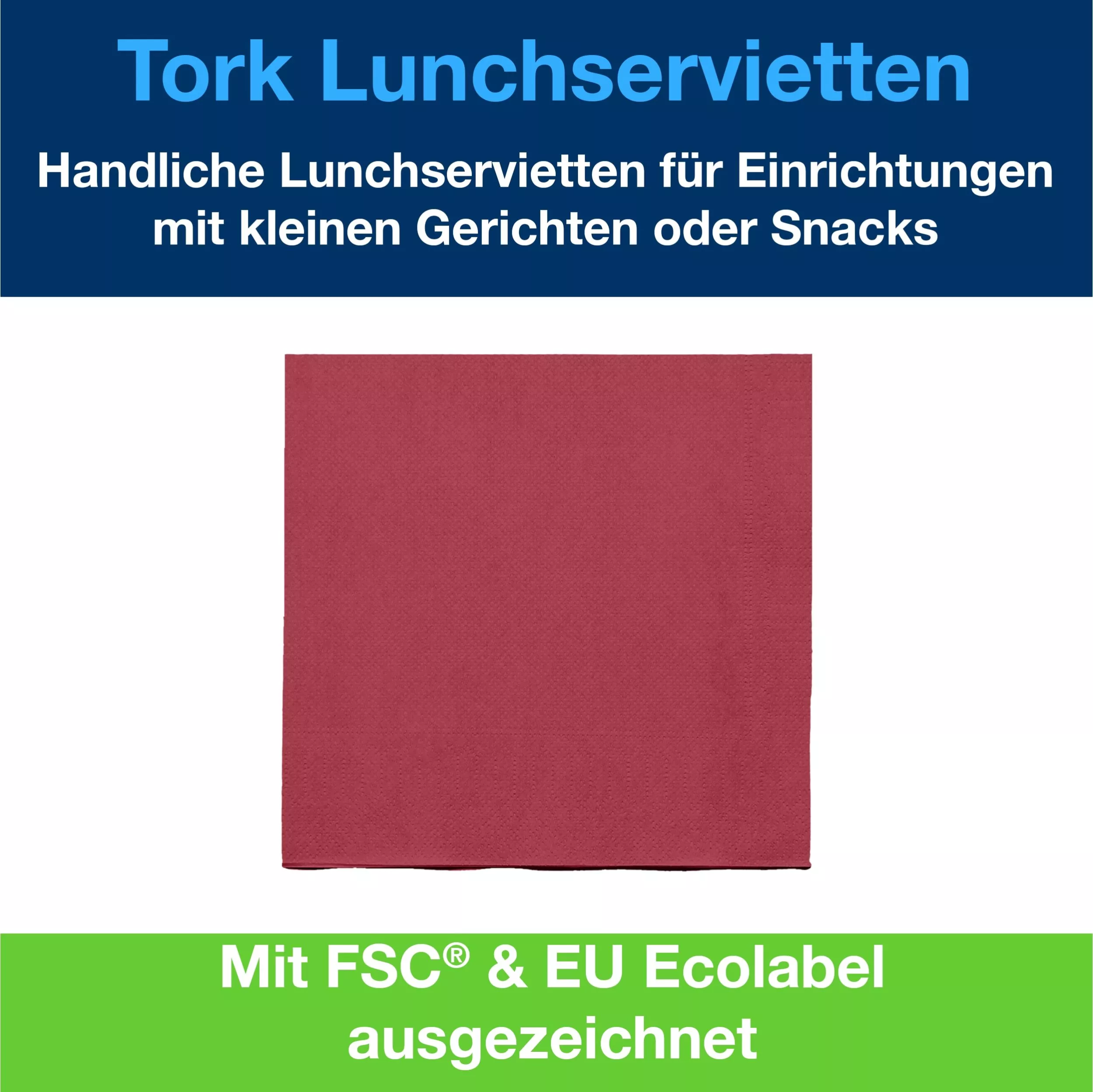 Tork Lunchserviette Bordeauxrot, 1/4-Falz, 2-lagig, 33 cm × 33 cm, 10 × 200 Servietten, 477213