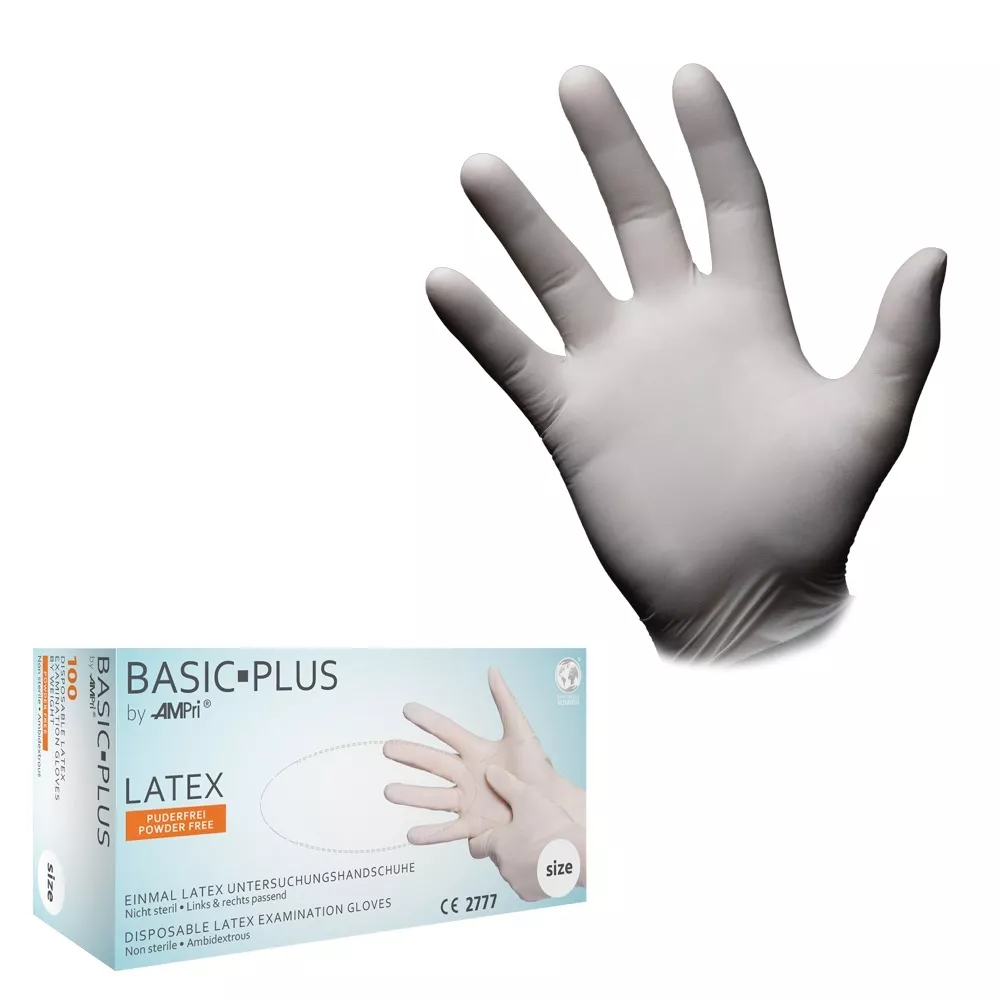 Einmalhandschuhe Latex puderfrei M – Basic Plus (100 Stück/Box)