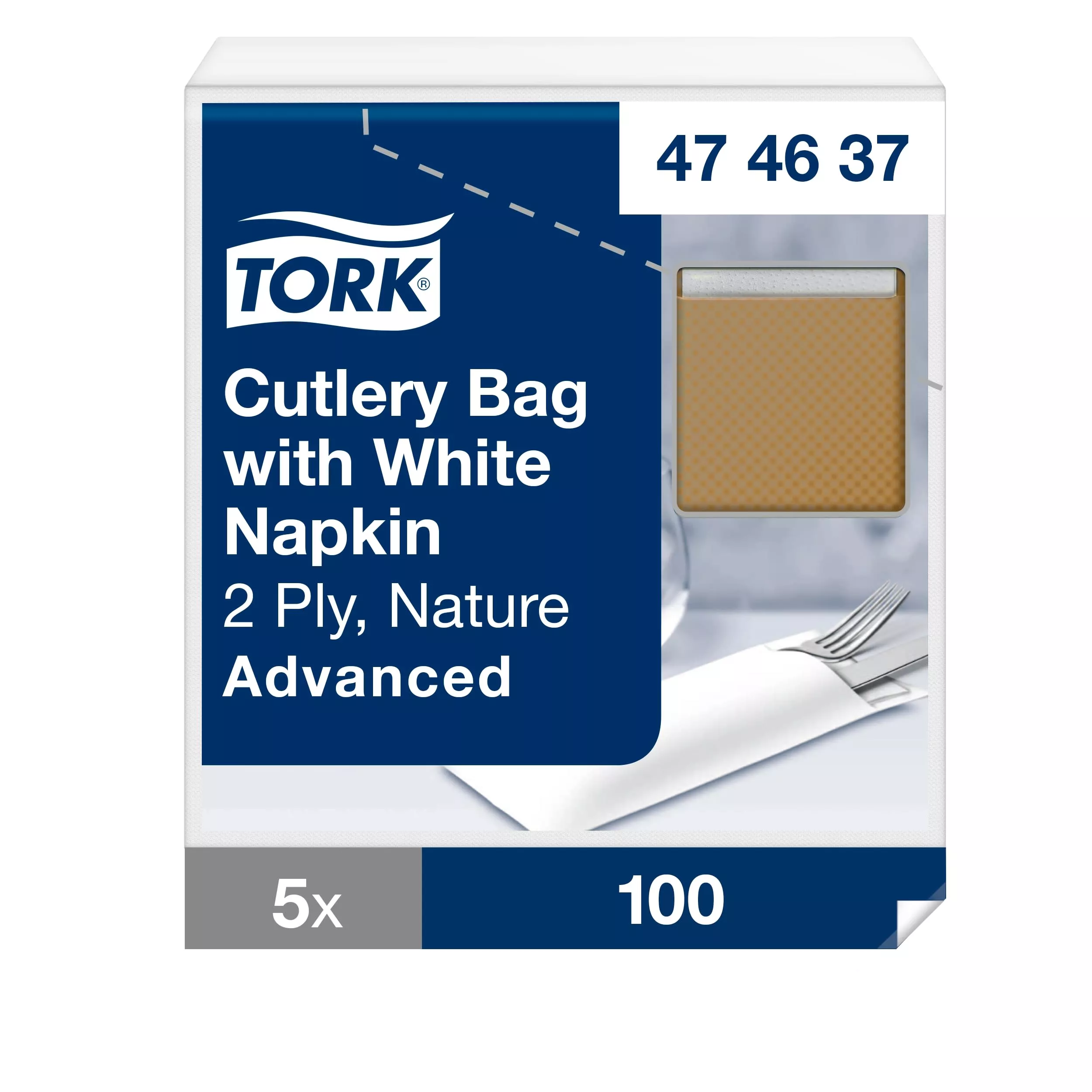 Tork hygienische Bestecktaschen Natur, mit Serviette Weiß, 5 × 100 Bestecktaschen, 474637
