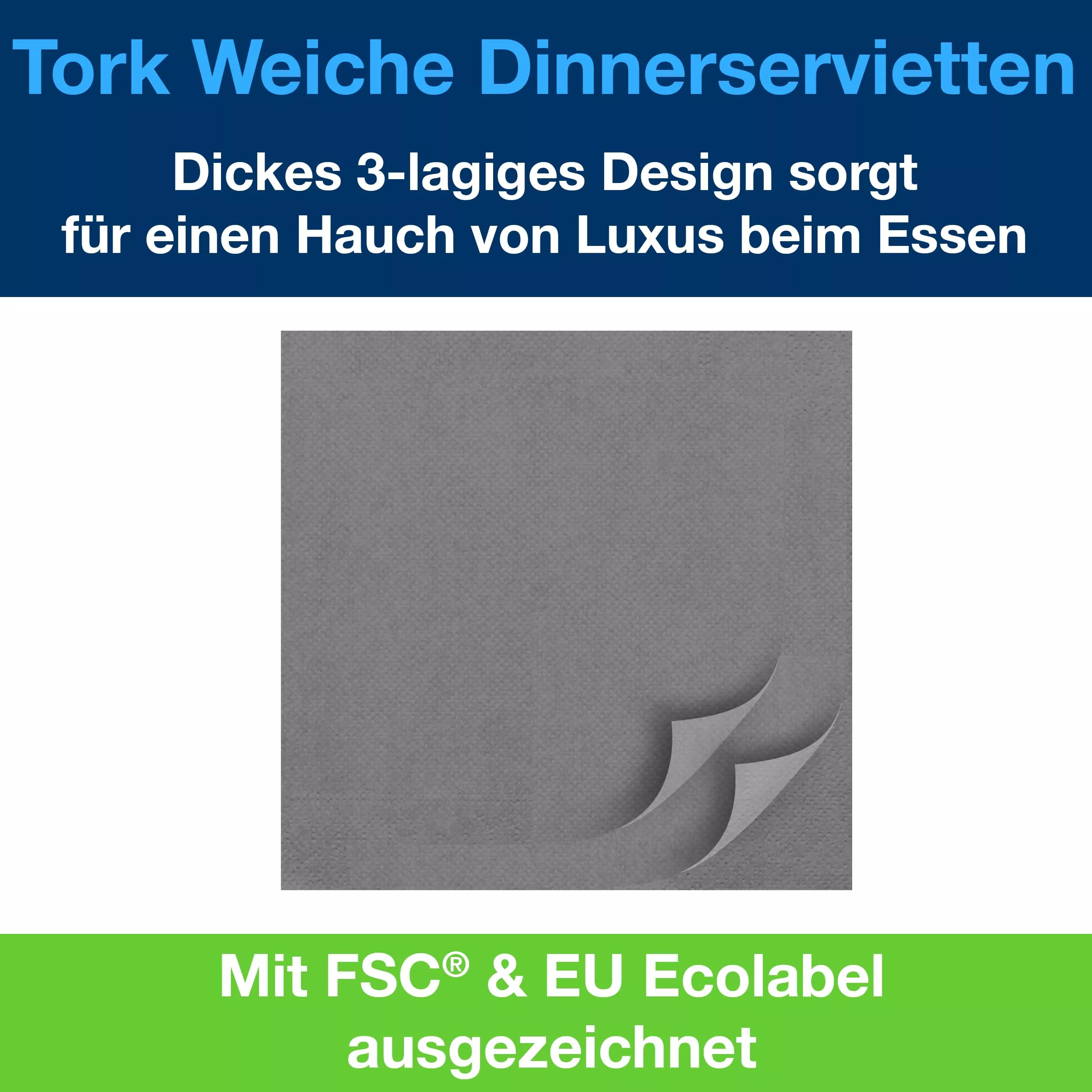 Tork Soft Dinnerservietten Grau, 1/4‑Falz, 3‑lagig, 40 cm × 39 cm, 12 × 100 Servietten, 477673