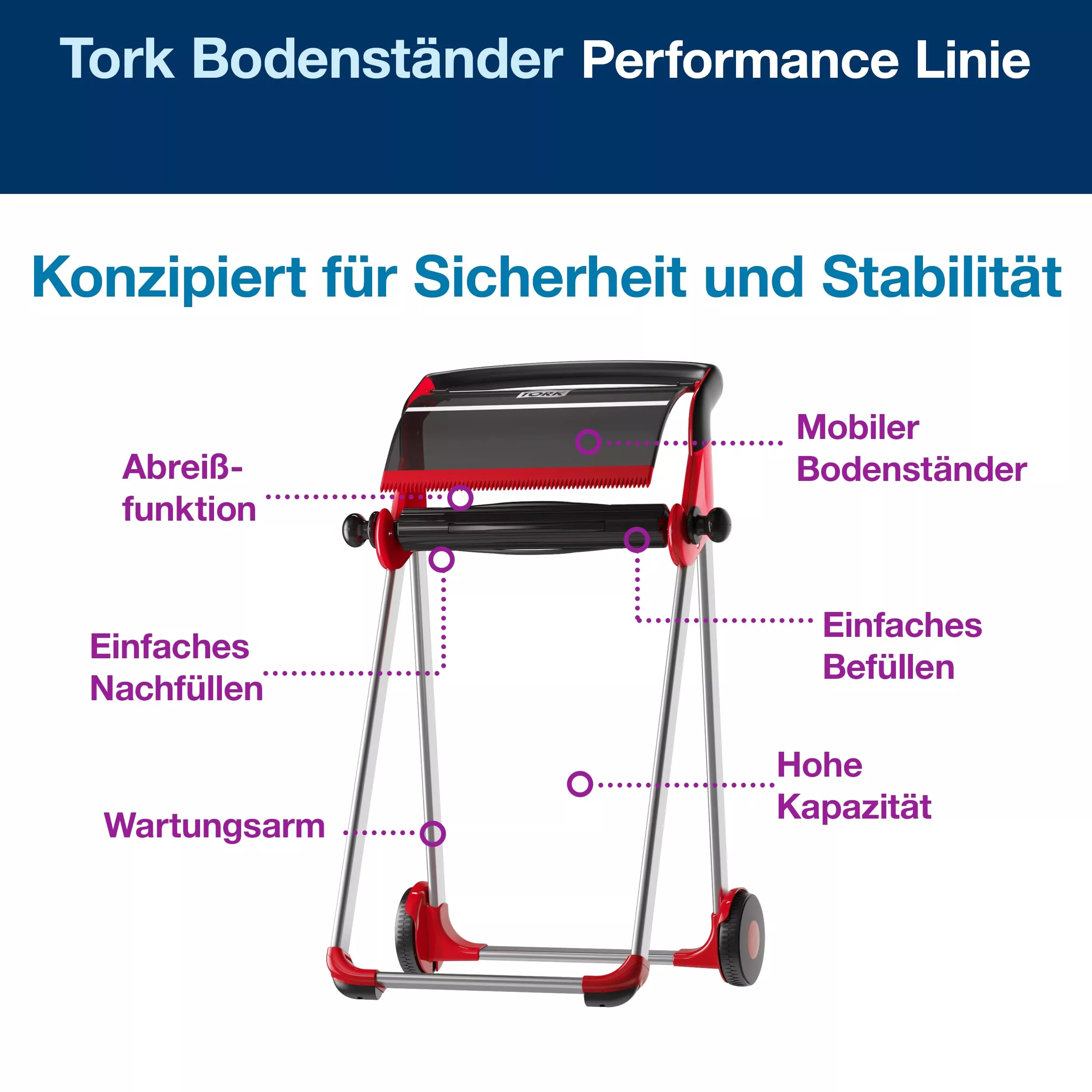 Tork Bodenständer für Wischtuchrollen Rot und Schwarz W1, Mobil, Performance Linie, 652008