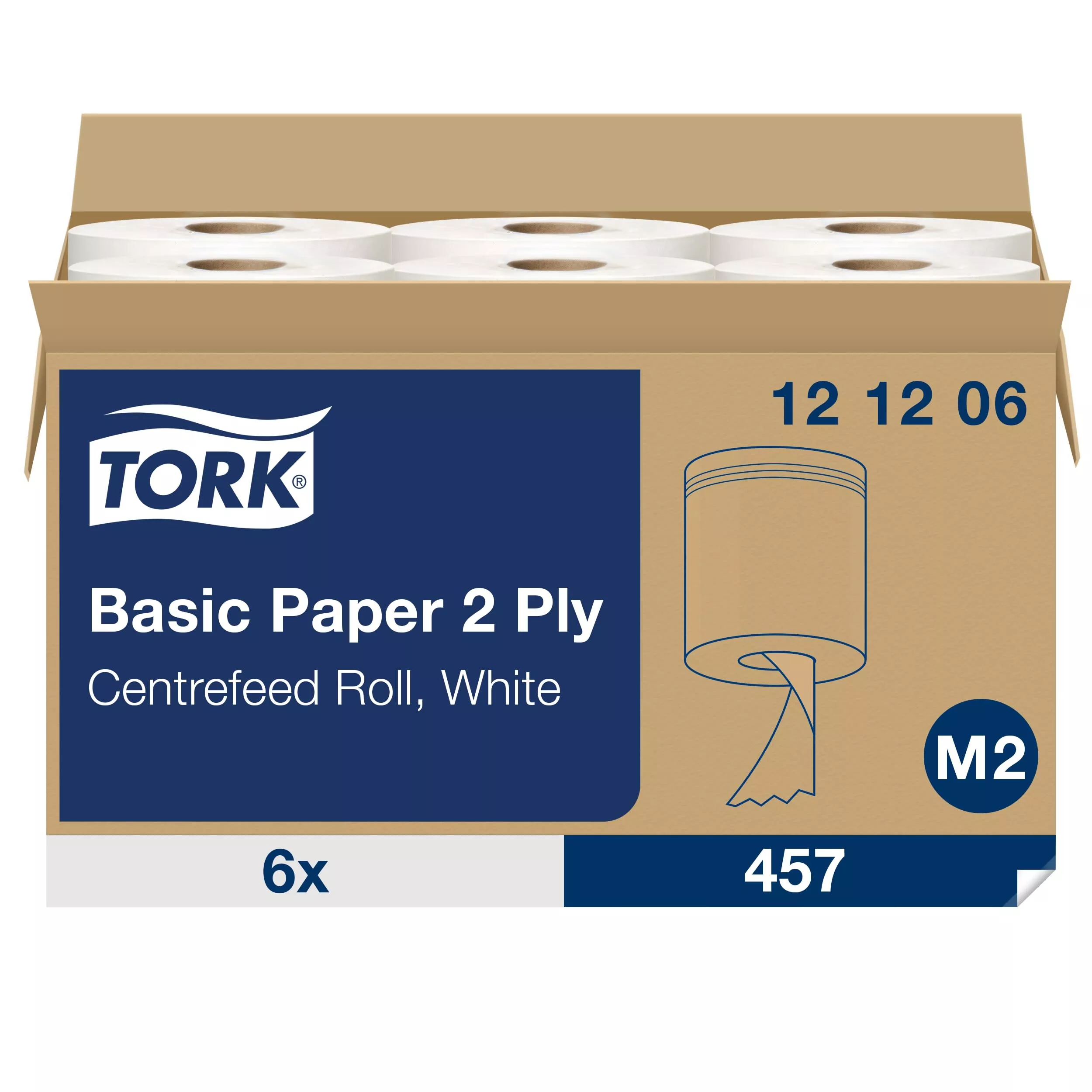 Tork Standard-Papierwischtücher mit Innenabrollung Weiß M2, Mehrzweck-Papiertücher, 6 × 160 m, 121206