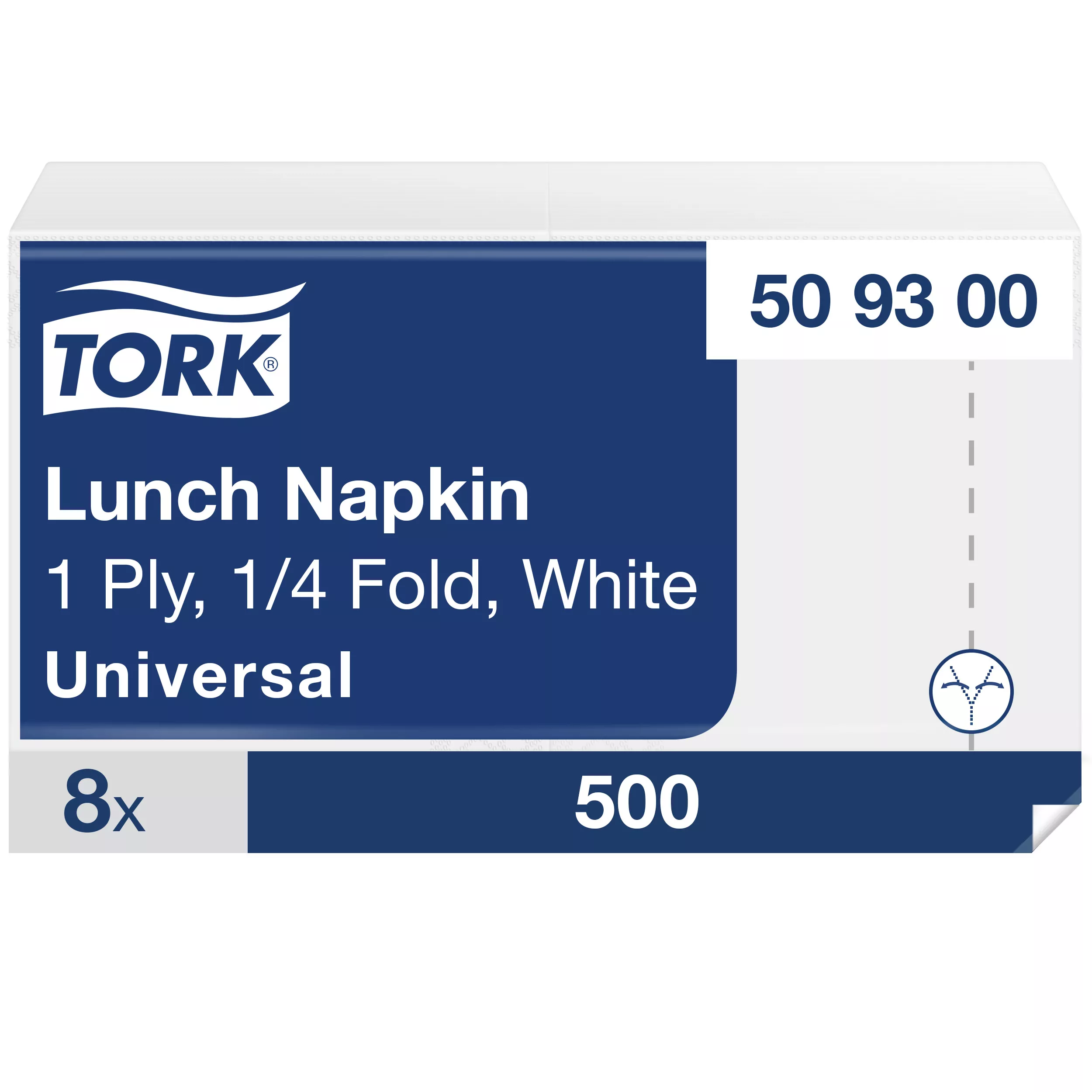 Tork Lunchserviette Weiß, 1/4‑Falz, 1‑lagig, 32 cm × 32 cm, 8 × 500 Servietten, 509300