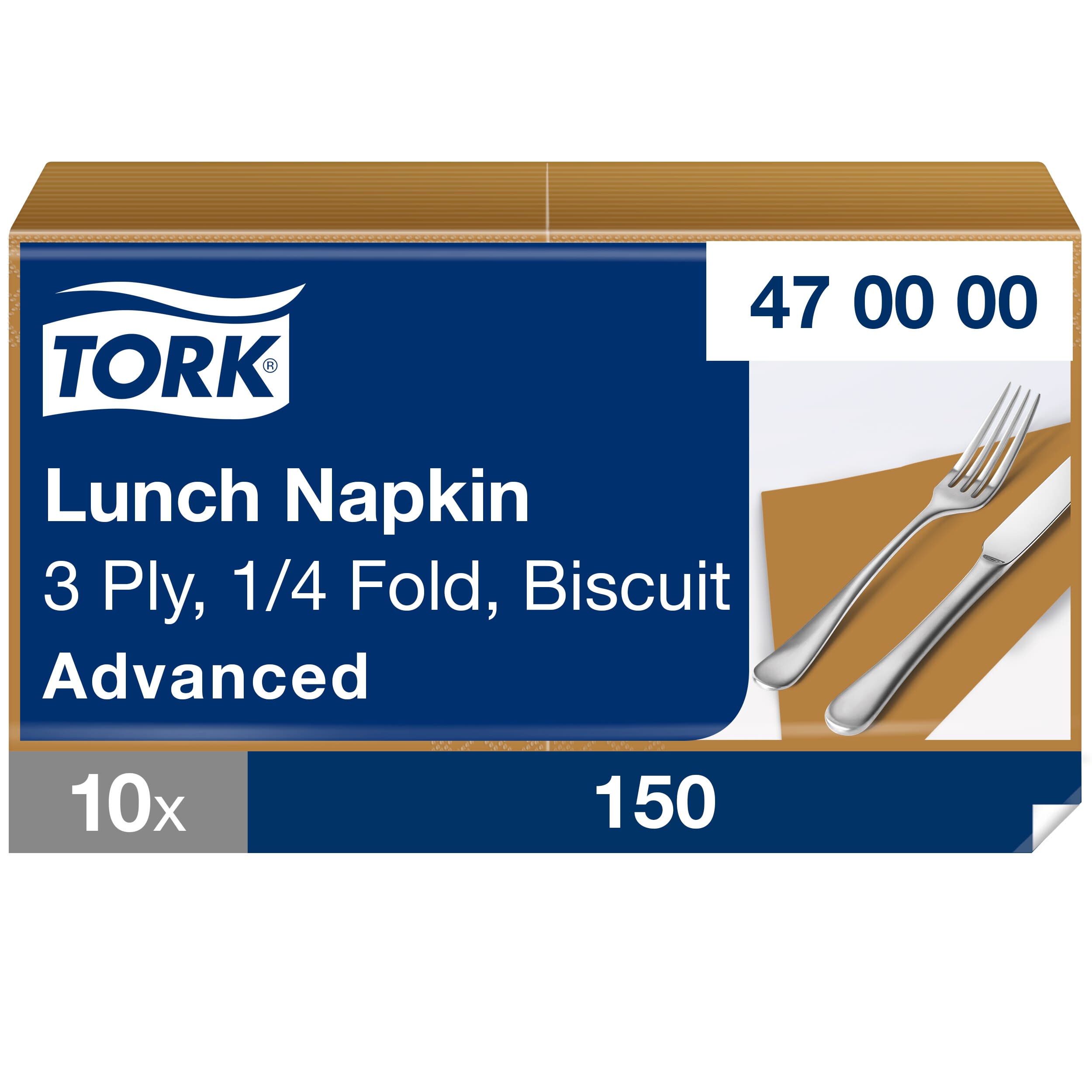 Tork Soft Lunchserviette Biscuit, 1/4-Falz, 3-lagig, 33 cm × 33 cm, 10 × 150 Servietten, 470000