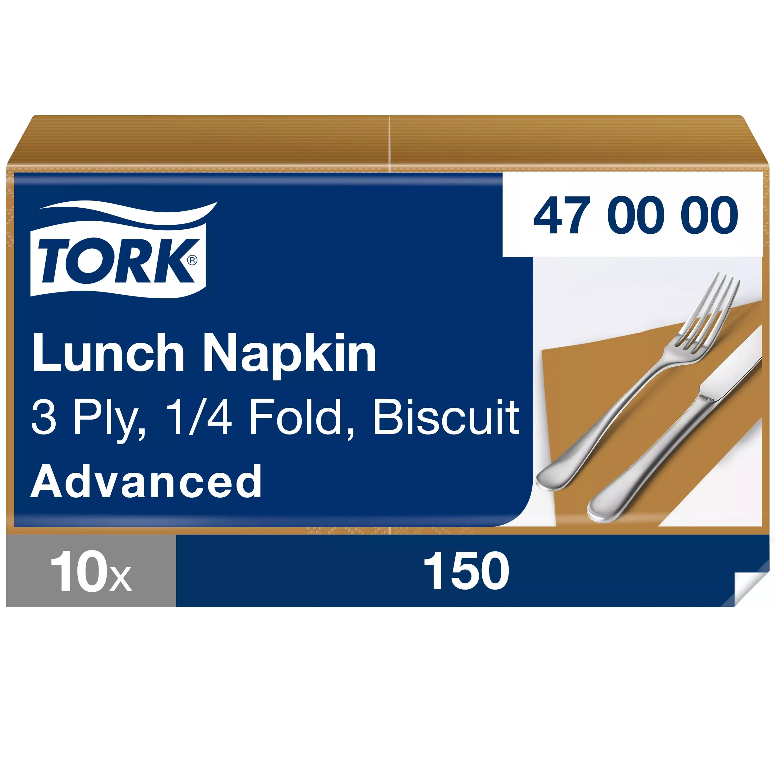 Tork Soft Lunchserviette Biscuit, 1/4-Falz, 3-lagig, 33 cm × 33 cm, 10 × 150 Servietten, 470000