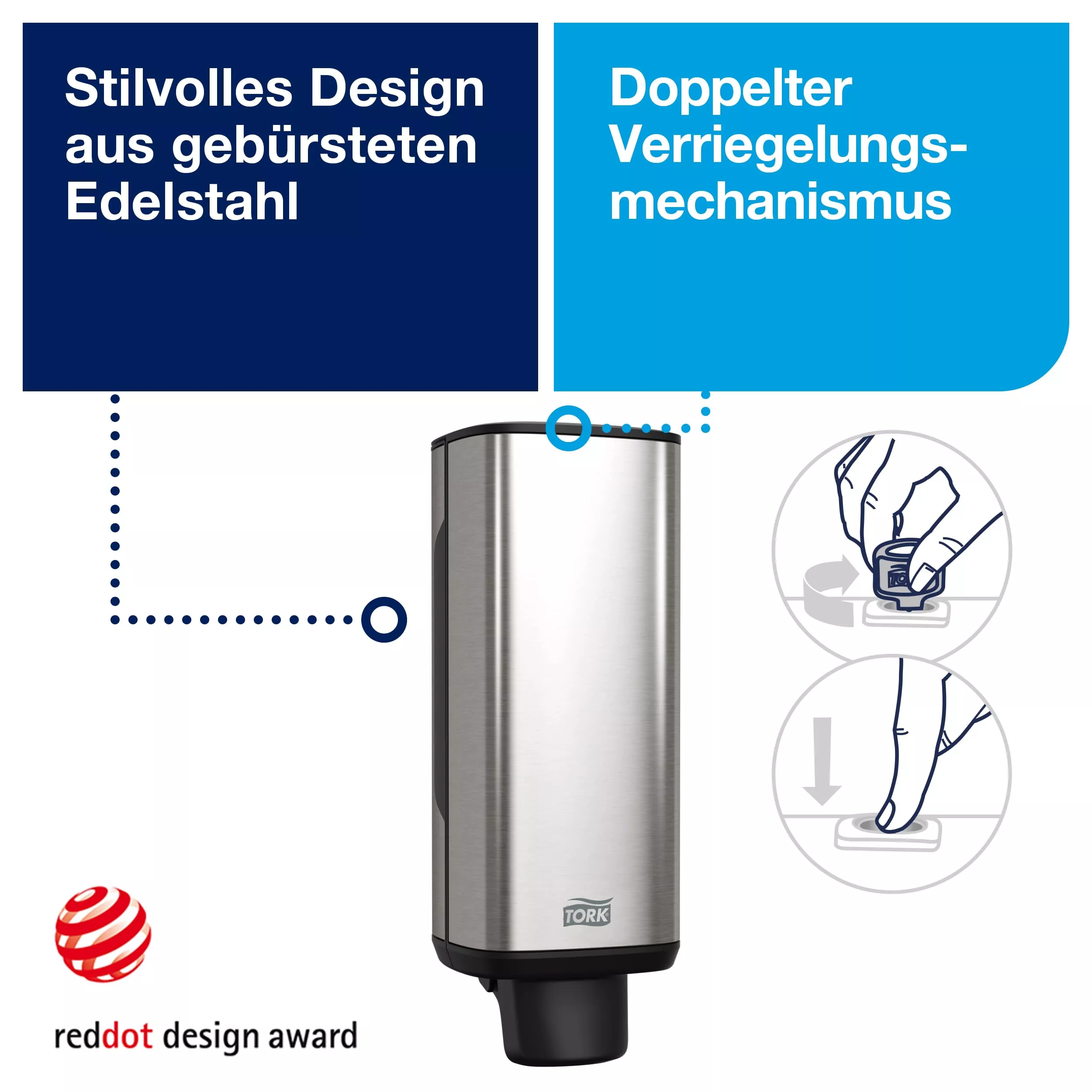 Tork Spender für Seife und Hautpflegeprodukte Edelstahl S4, modernes Design, Image Sortiment, 460010