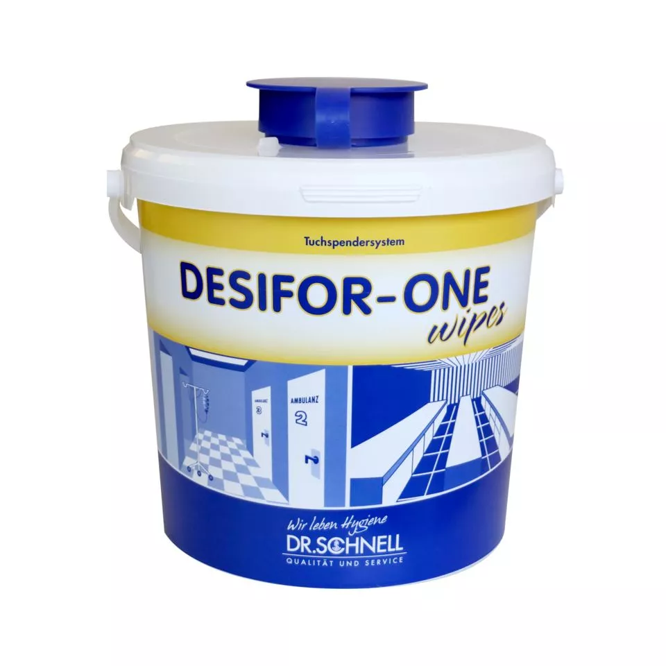 Desifor-One wipes, Hygiene container, Medical wipe tub, Blue white container, refillable bucket