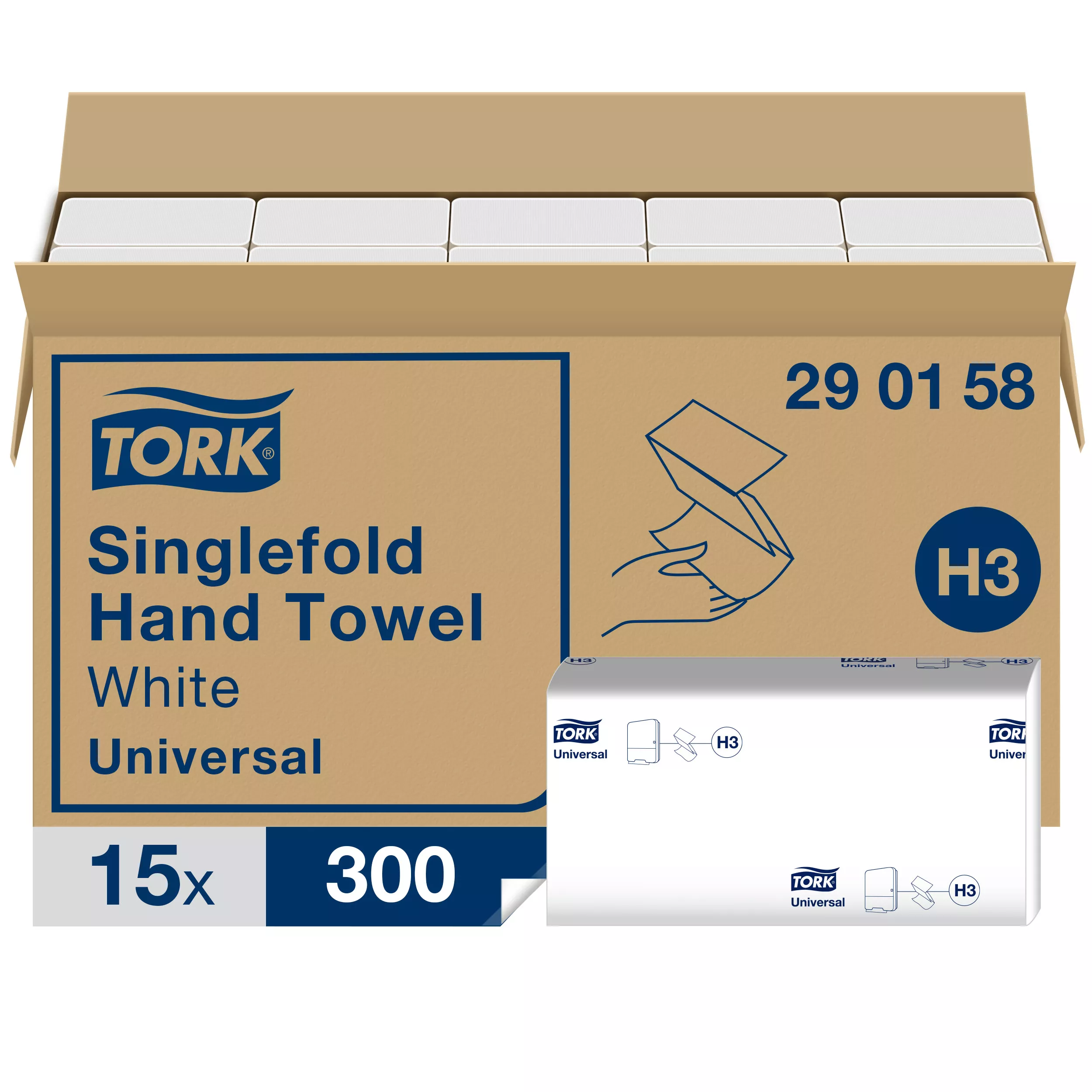 Tork Zickzack-Handtücher Weiß H3, Universal, kosteneffizient, 15 × 300 Tücher, 290158