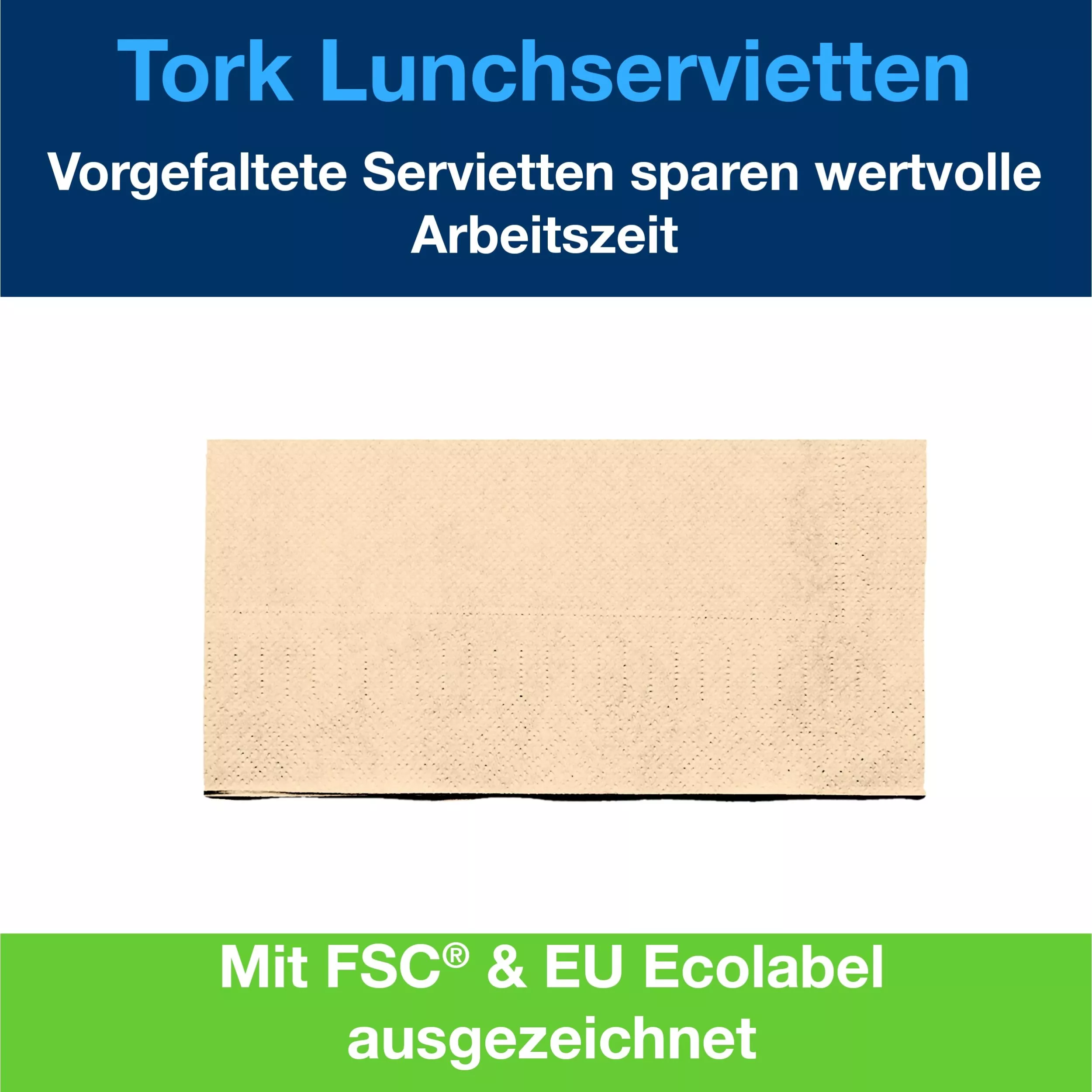 Tork Lunchserviette Sand, 1/8-Falz, 2-lagig, 33 cm × 33 cm, 10 × 200 Servietten, 477426