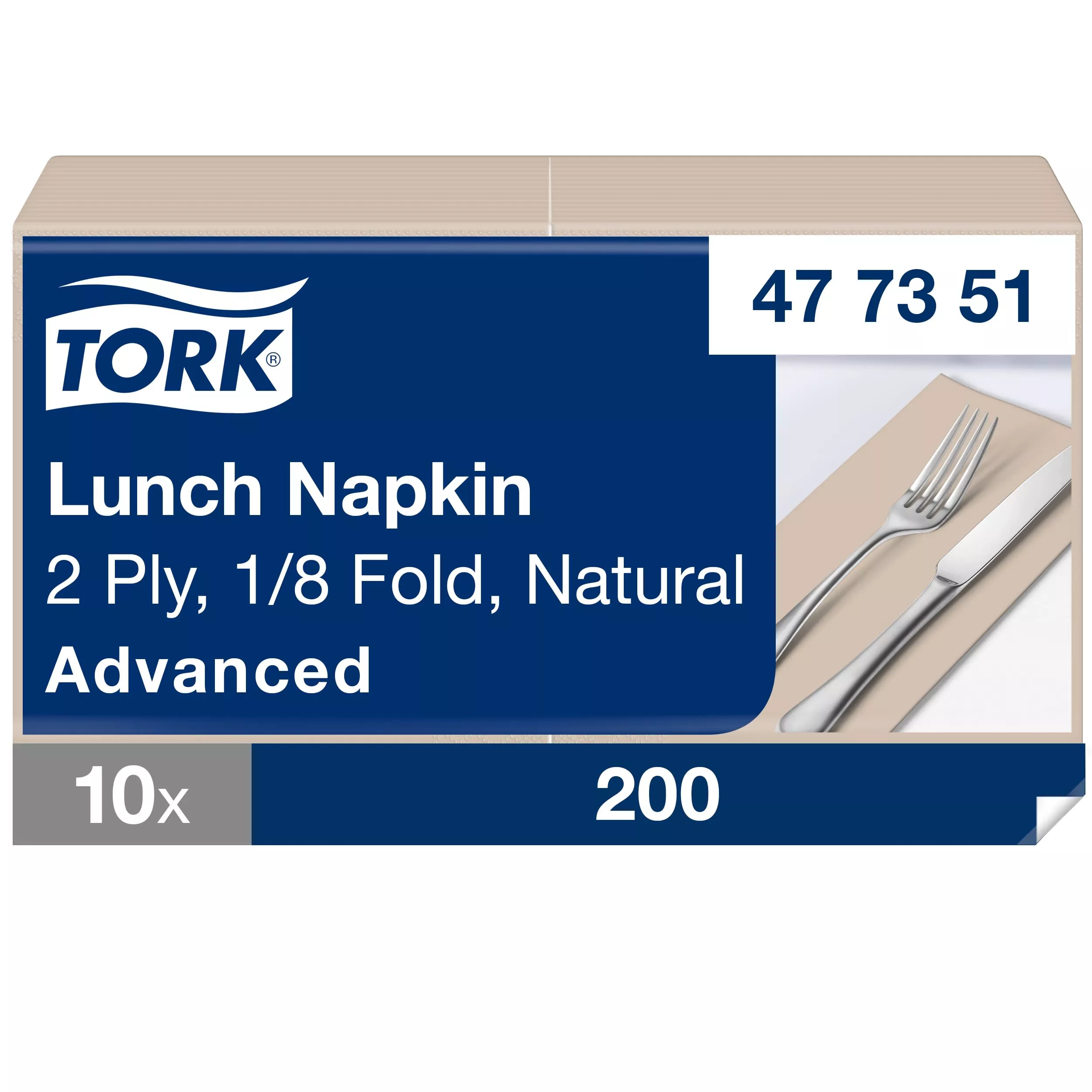 Tork Lunchserviette Natur, 1/8-Falz, 2-lagig, 33 cm × 33 cm, 10 × 200 Servietten, 477351