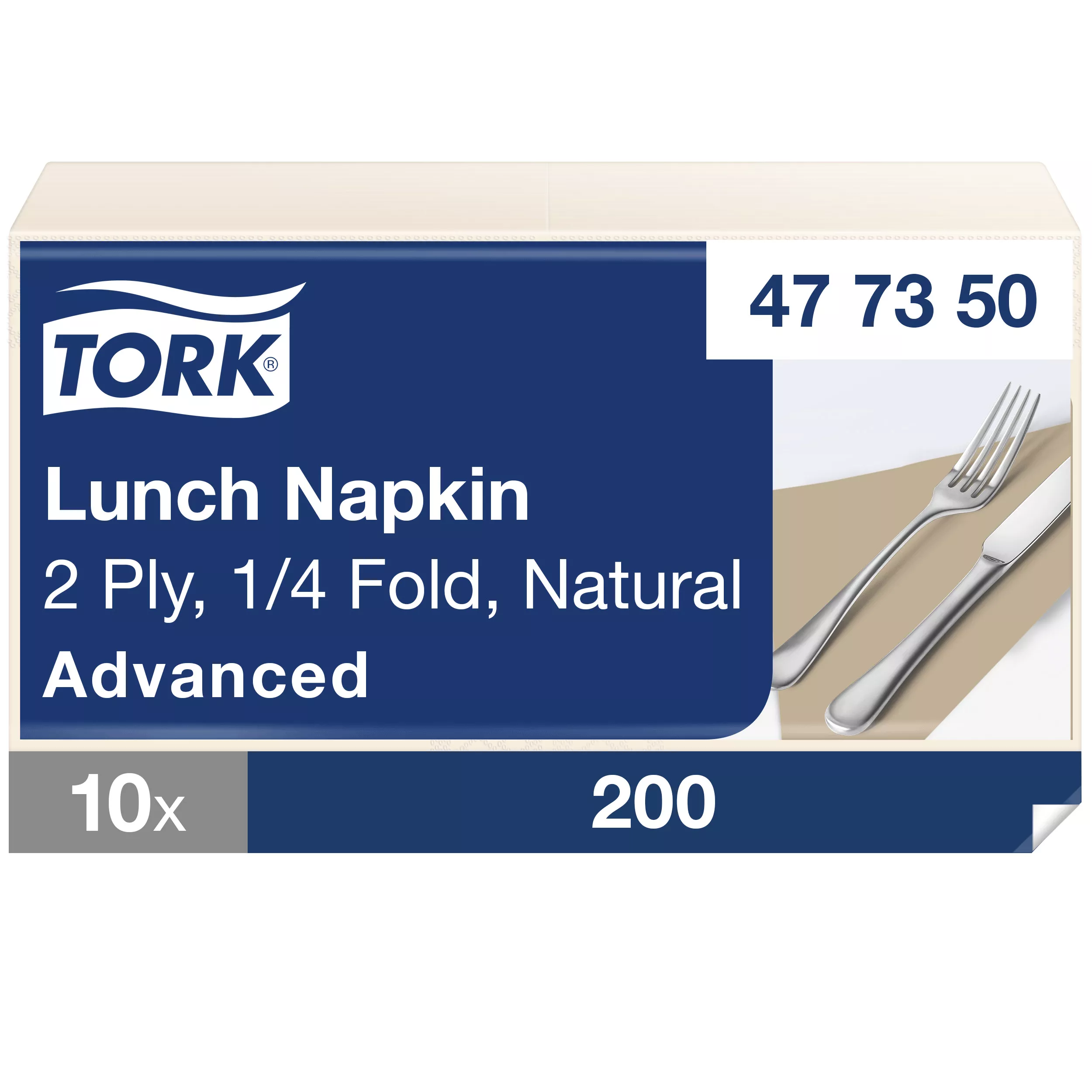 Tork Lunchserviette Natur, 1/4-Falz, 2-lagig, 33 cm × 33 cm, 10 × 200 Servietten, 477350