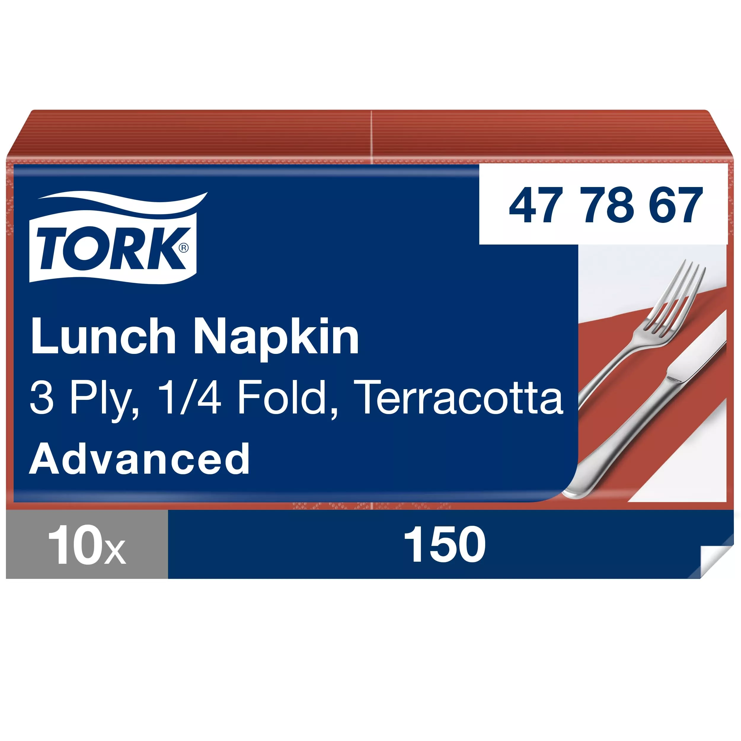 Tork Soft Lunchservietten Terracotta, 1/4-Falz, 3-lagig, 33 cm × 33 cm, 10 × 150 Servietten, 477867