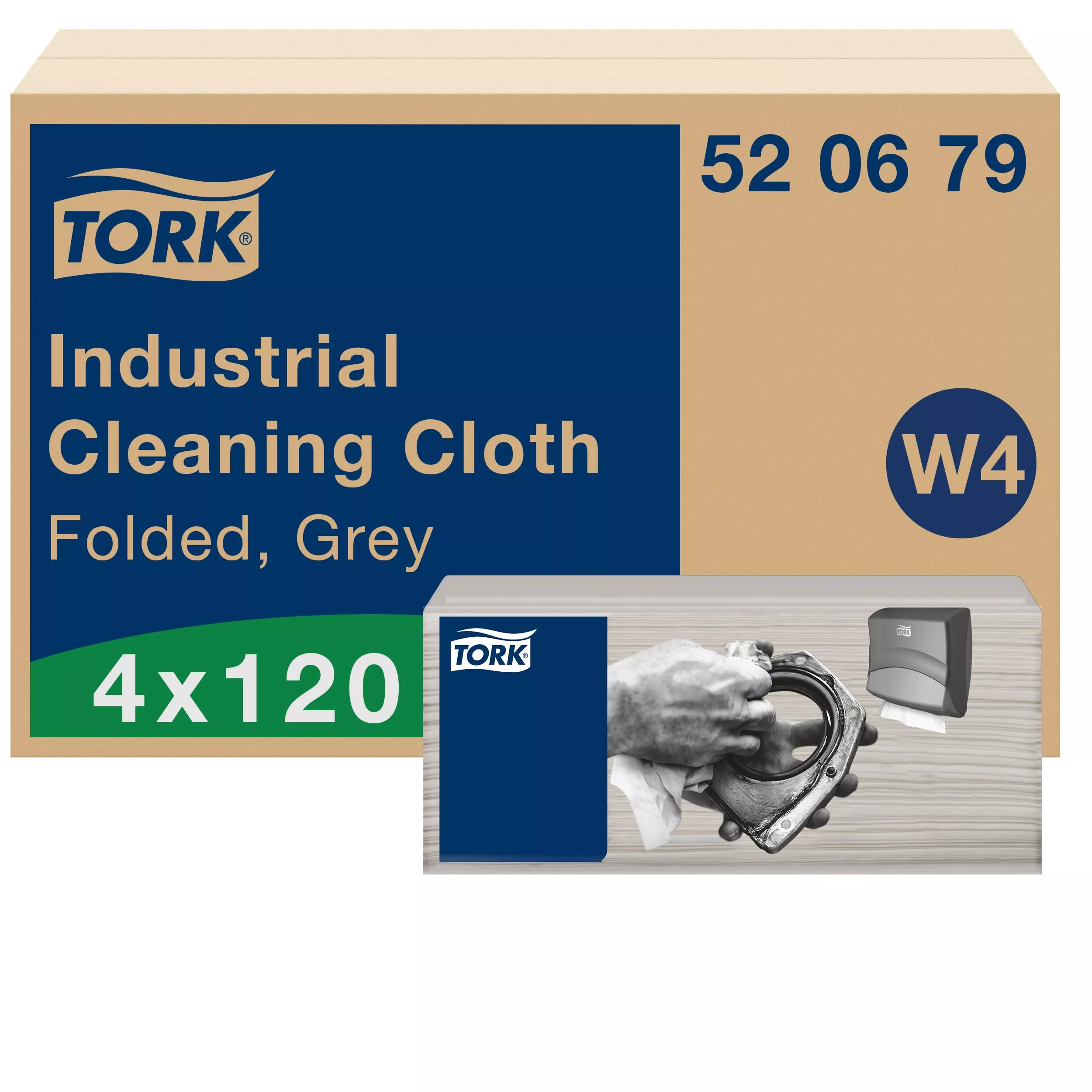Tork Gefaltete Industrie Reinigungstücher Grau W4, flexibel und weich, 4 × 120 Tücher, 520679