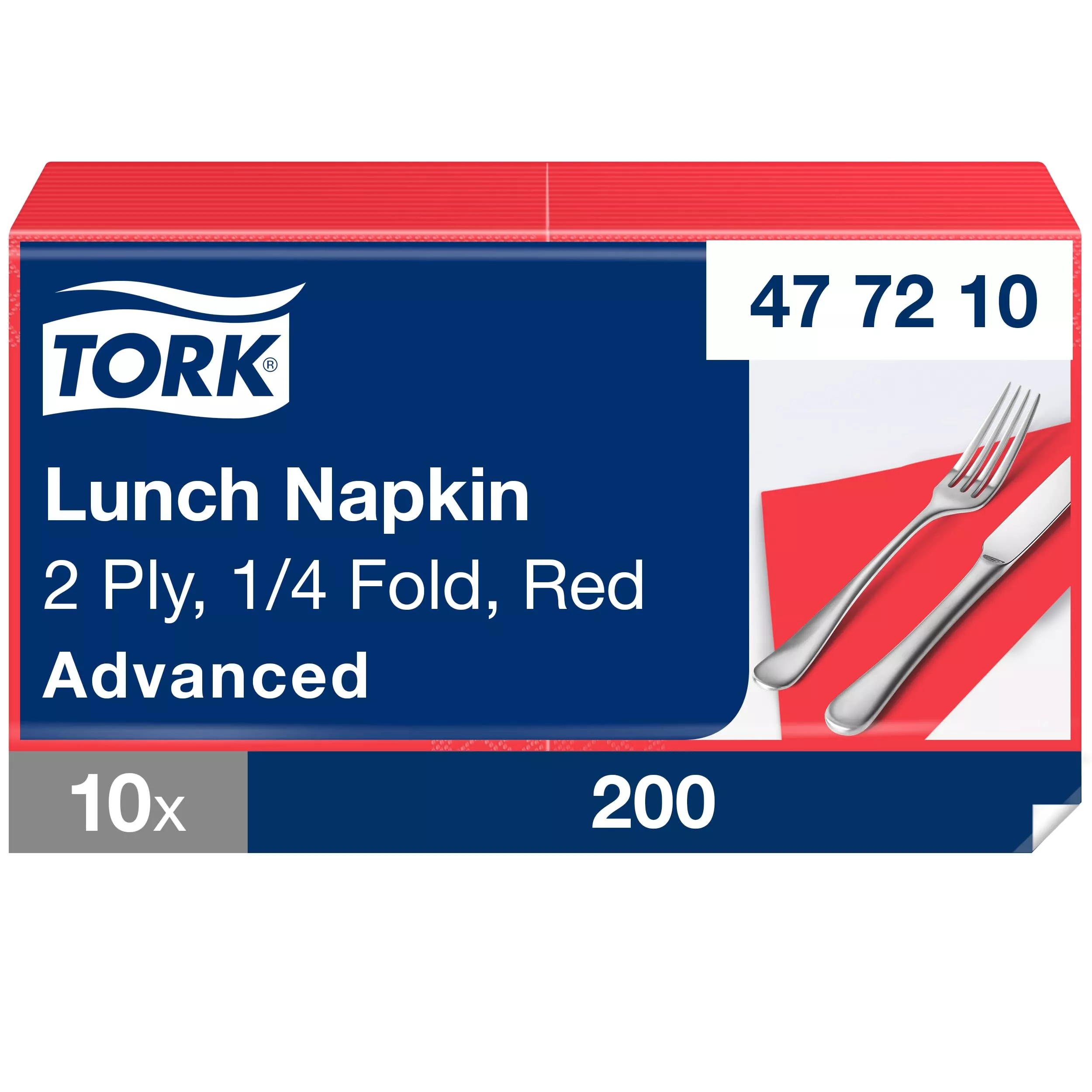 Tork Lunchserviette Rot, 1/4-Falz, 2-lagig, 33 cm × 33 cm, 10 × 200 Servietten, 477210