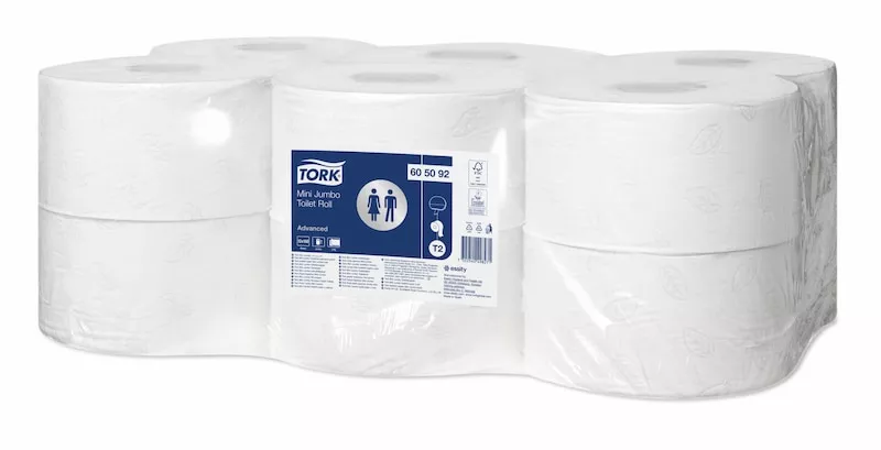 Tork Mini Jumbo Toilettenpapier 2-lagig (T2) Tissue Weiß Perforiert Ø19 cm (VE12x160m/Packung)