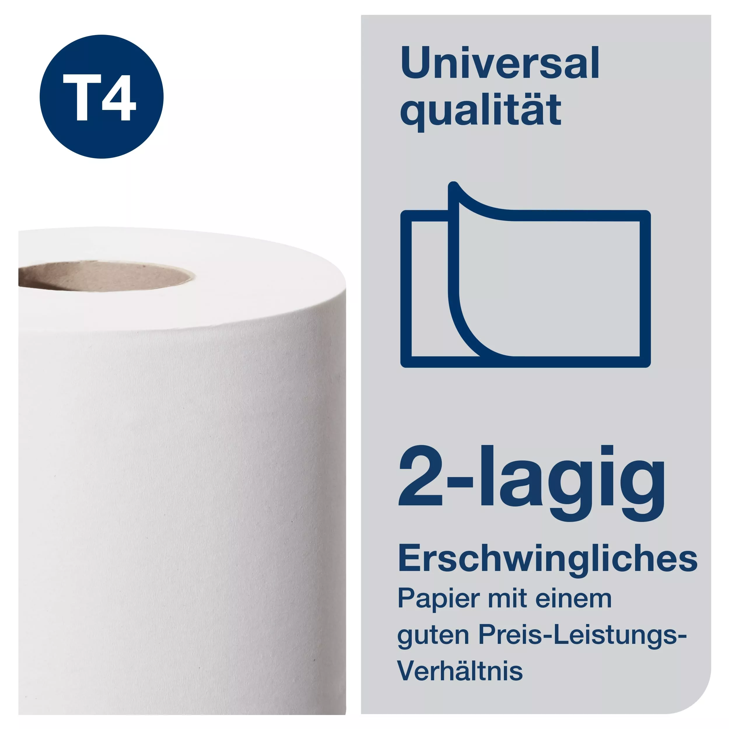 Tork Kleinrollen Toilettenpapier Weiß T4, Universal, 2-lagig, 30 × 400 Blatt, 120776