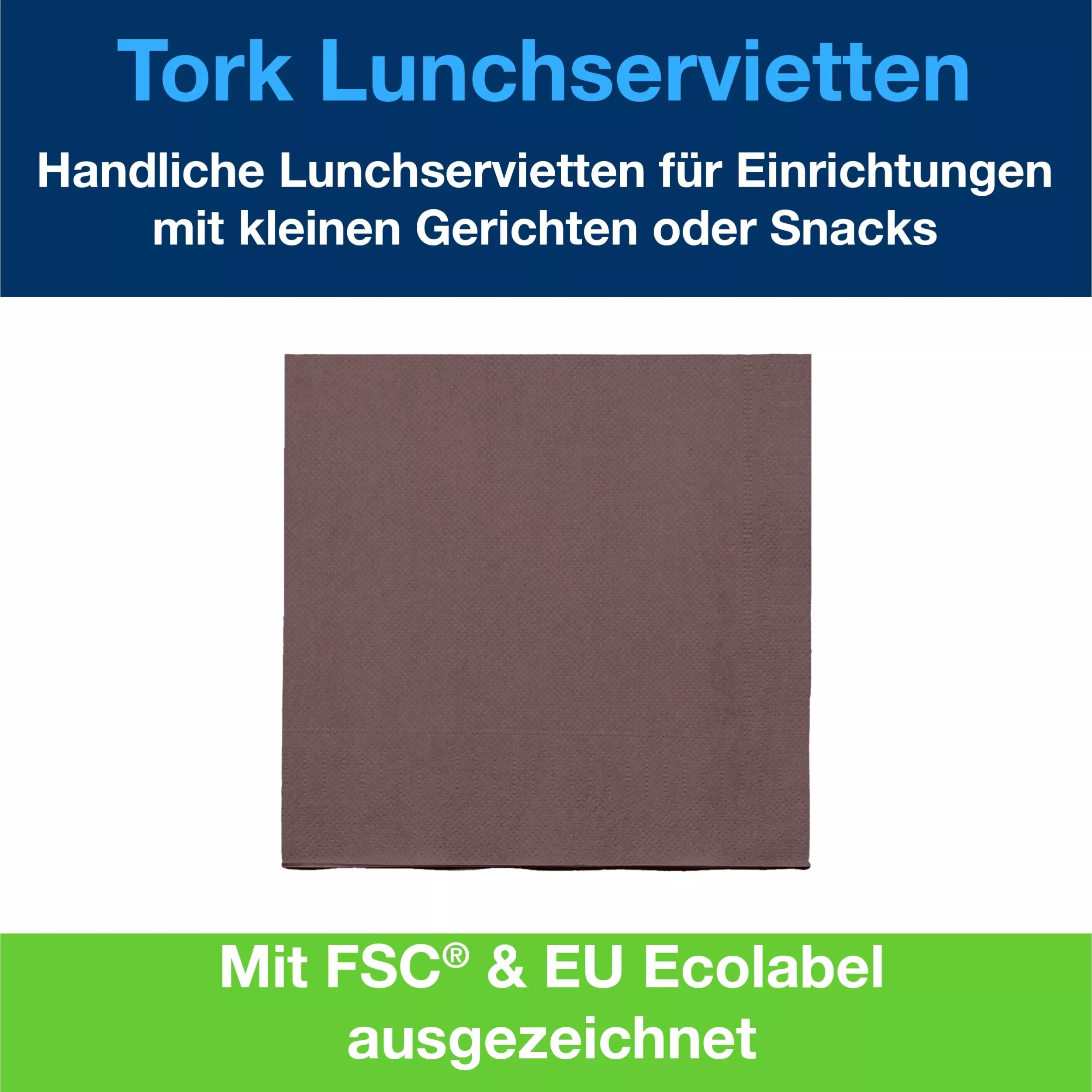 Tork Lunchserviette Braun, 1/4-Falz, 2-lagig, 33 cm × 33 cm, 10 × 200 Servietten, 477208