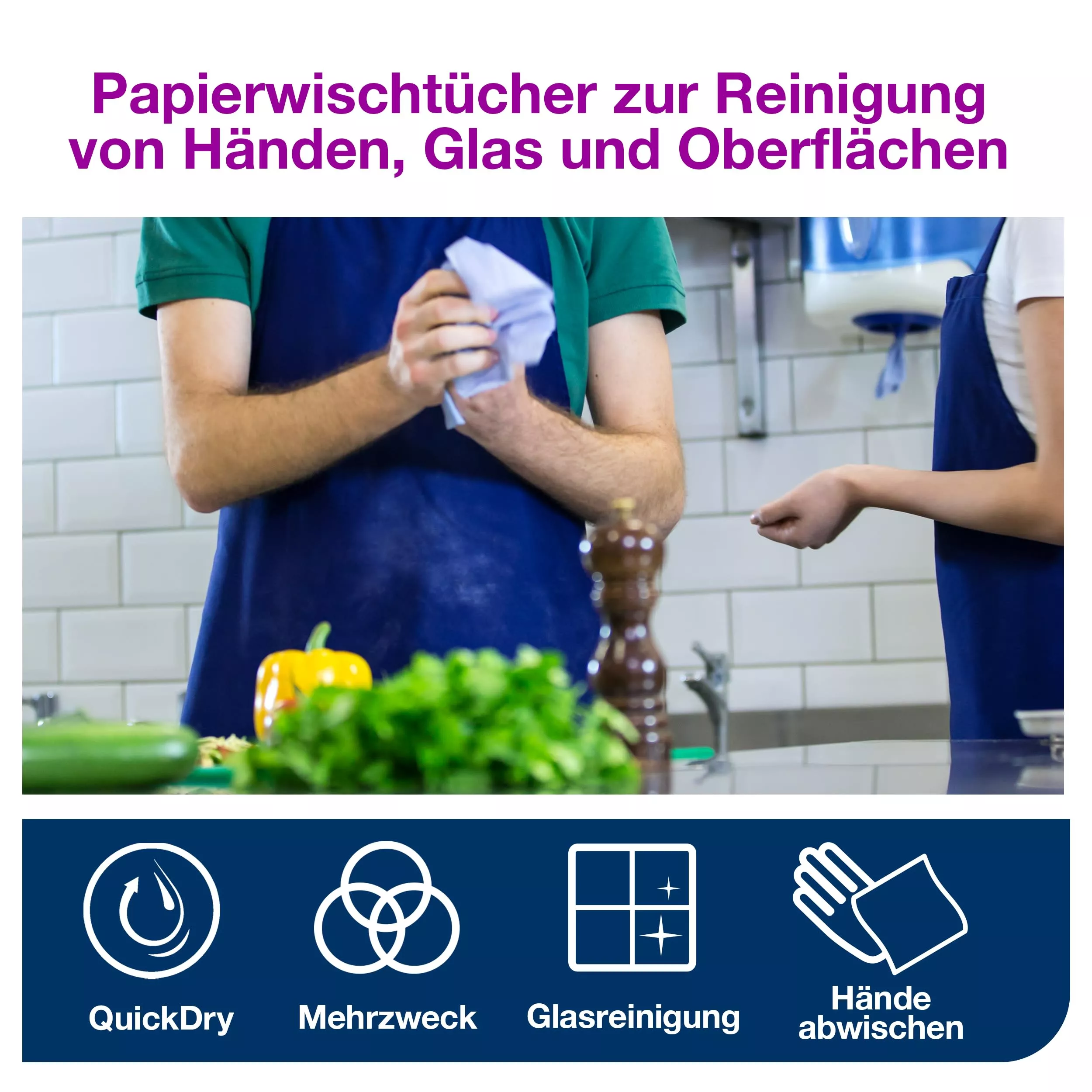 Tork Papierwischtücher mit Innenabrollung Blau M2, Saugfähig, 6 × 471 Blatt, 130035
