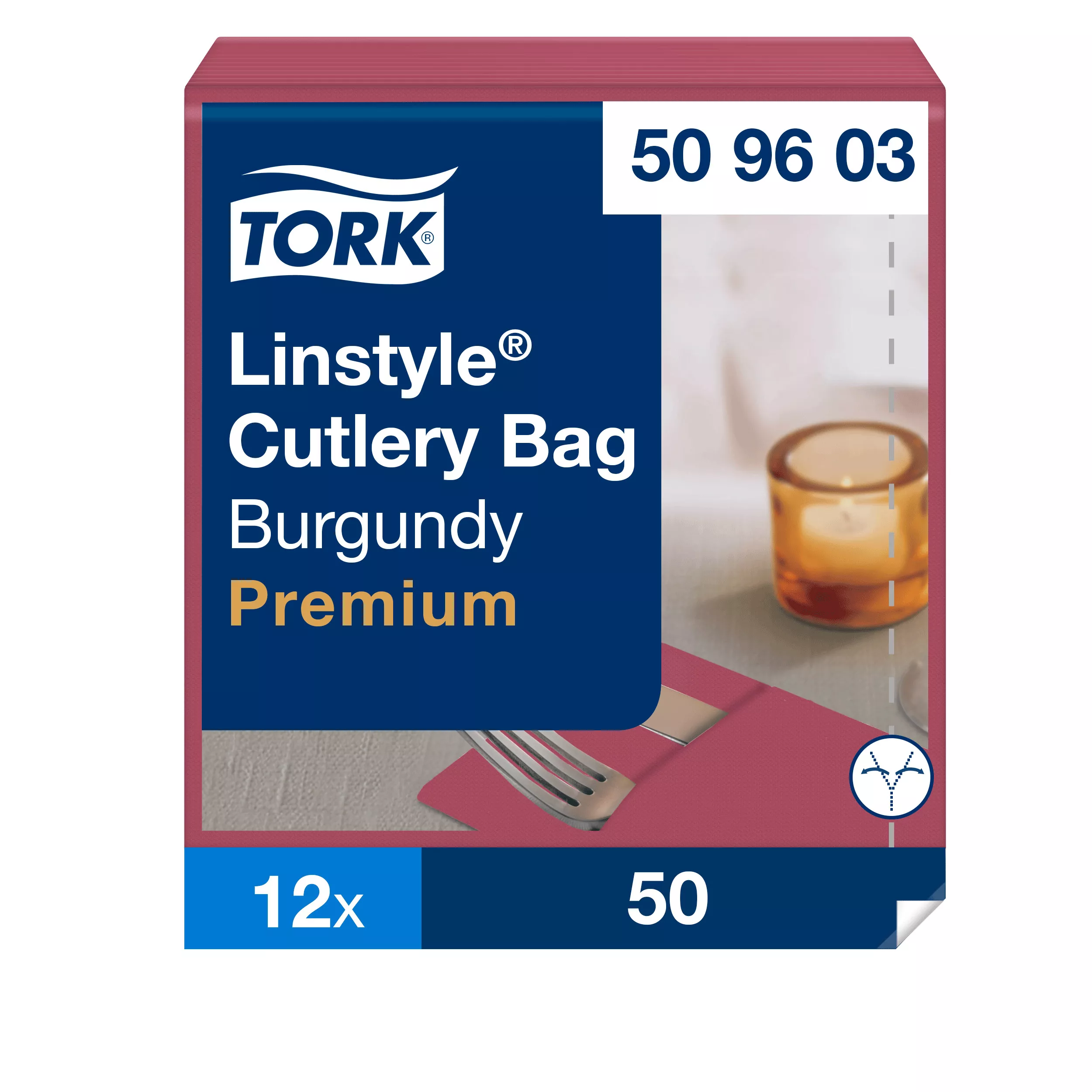 Tork LinStyle® Bestecktaschen Rot, strapazierfähig, 39 cm × 39 cm, 12 × 50 Servietten, 509603