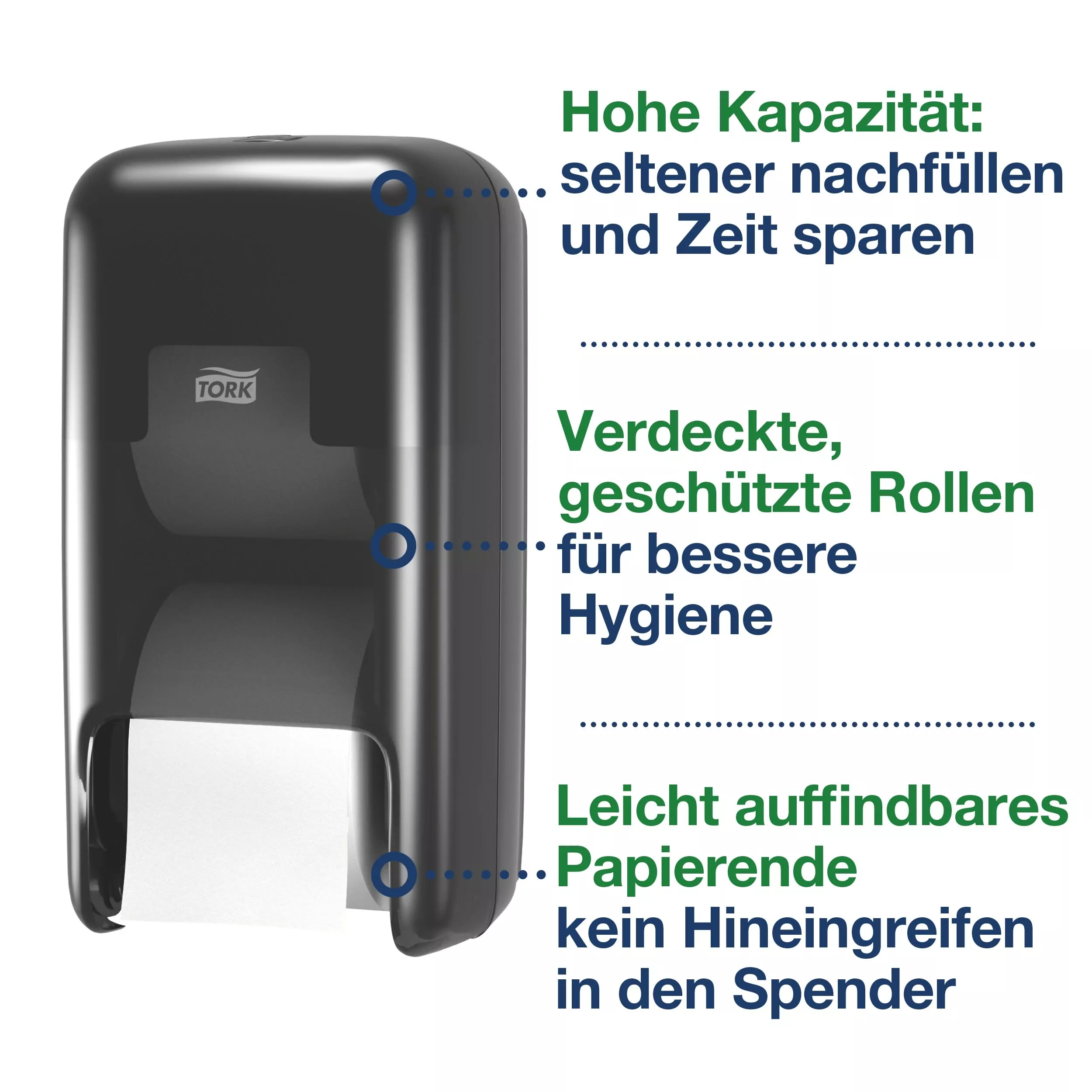 Tork OptiServe® Doppelrollenspender für Hülsenloses Toilettenpapier Schwarz T7, vertikaler Toilettenrollenspender, Elevation Design, 558042
