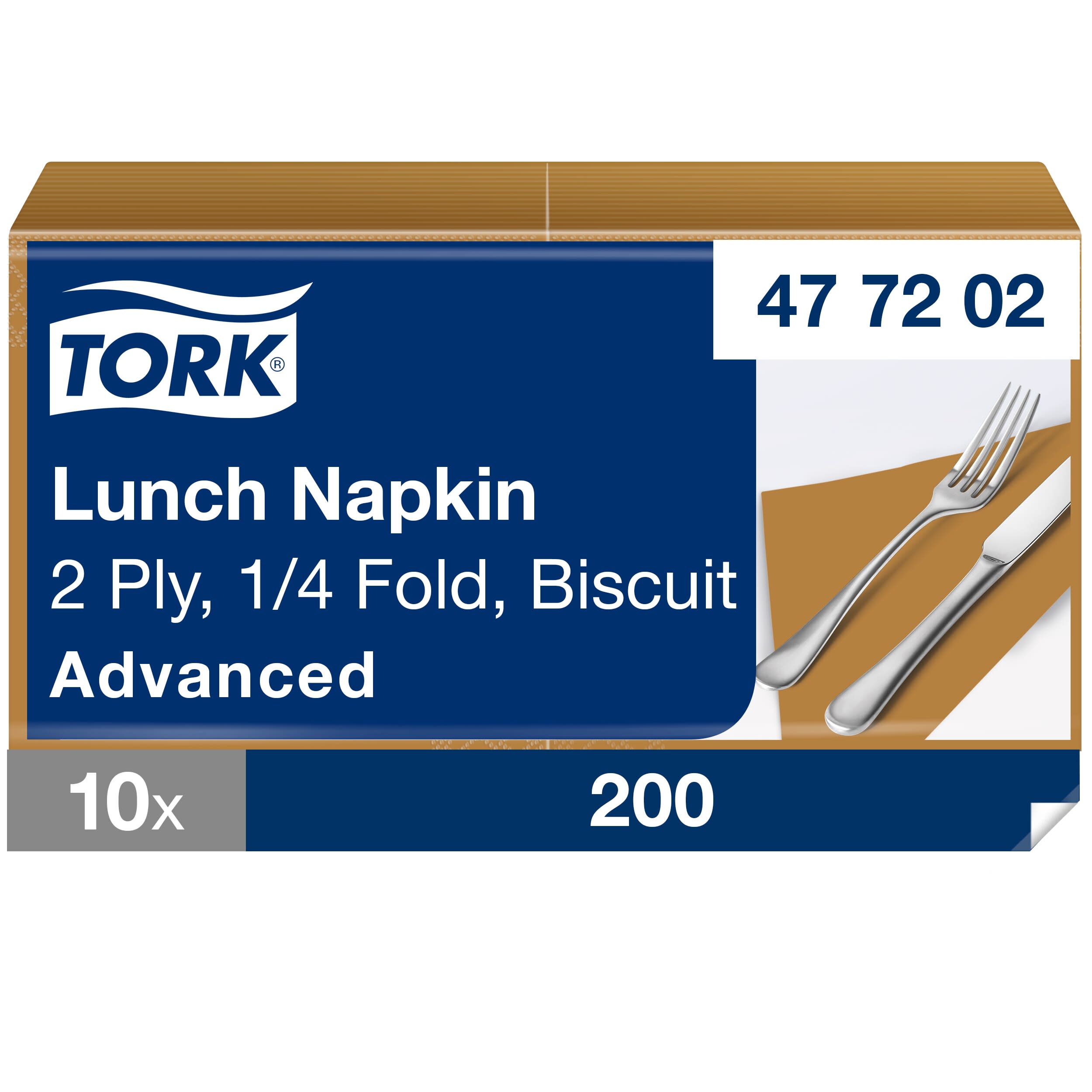Tork Lunchserviette Biscuit, 1/4-Falz, 2-lagig, 33 cm × 33 cm, 10 × 200 Servietten, 477202