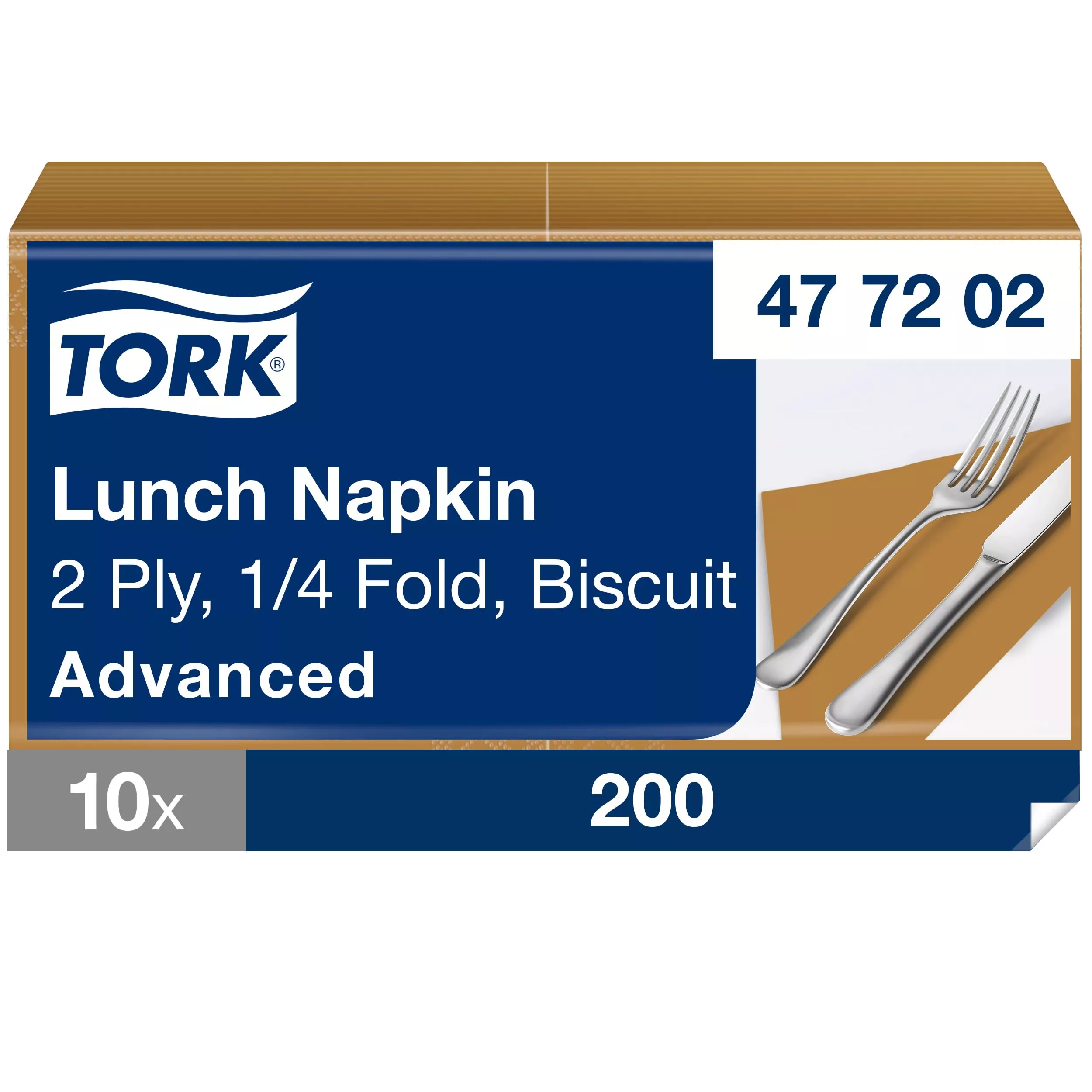 Tork Lunchserviette Biscuit, 1/4-Falz, 2-lagig, 33 cm × 33 cm, 10 × 200 Servietten, 477202