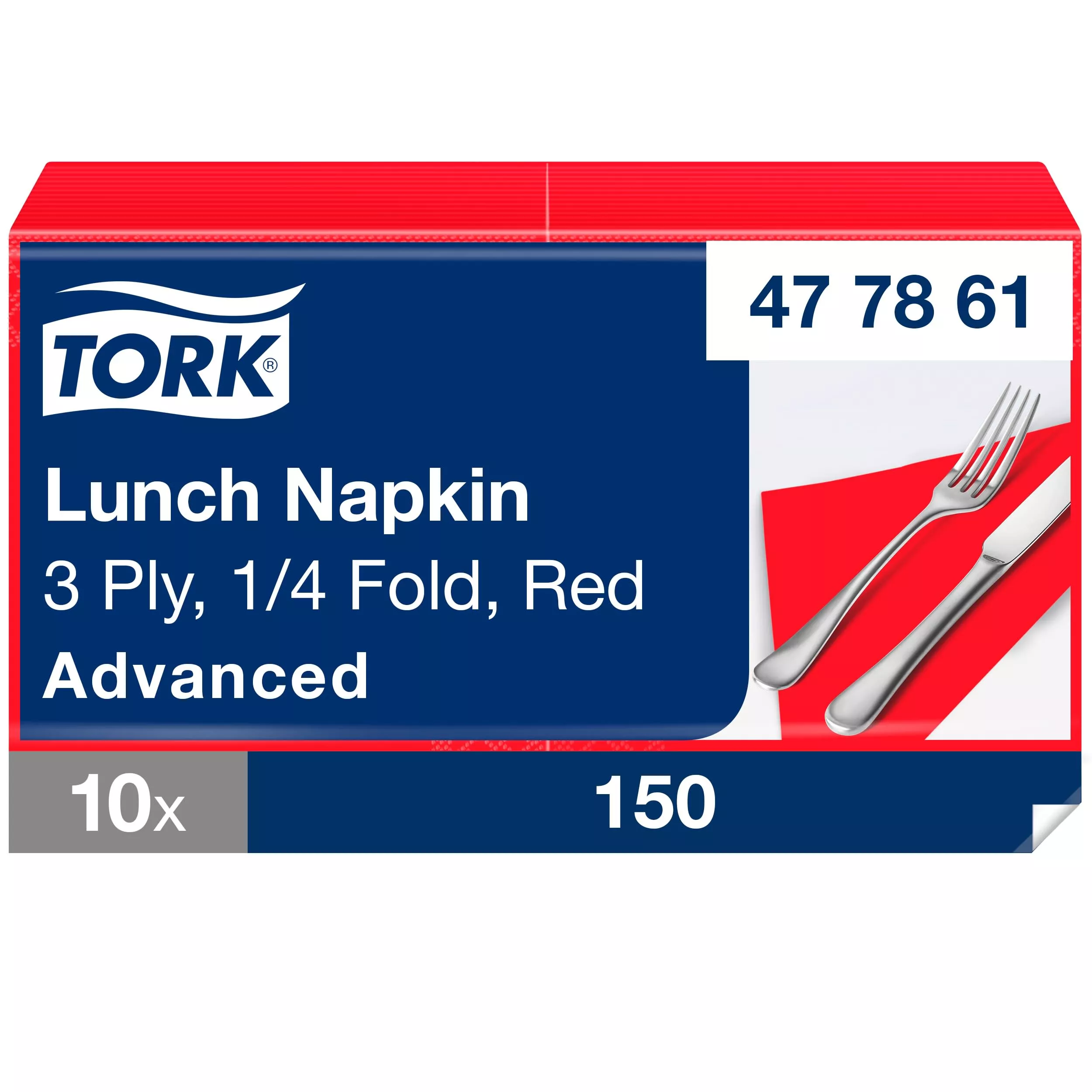 Tork Soft Lunchserviette Rot, 1/4-Falz, 3-lagig, 33 cm × 33 cm, 10 × 150 Servietten, 477861