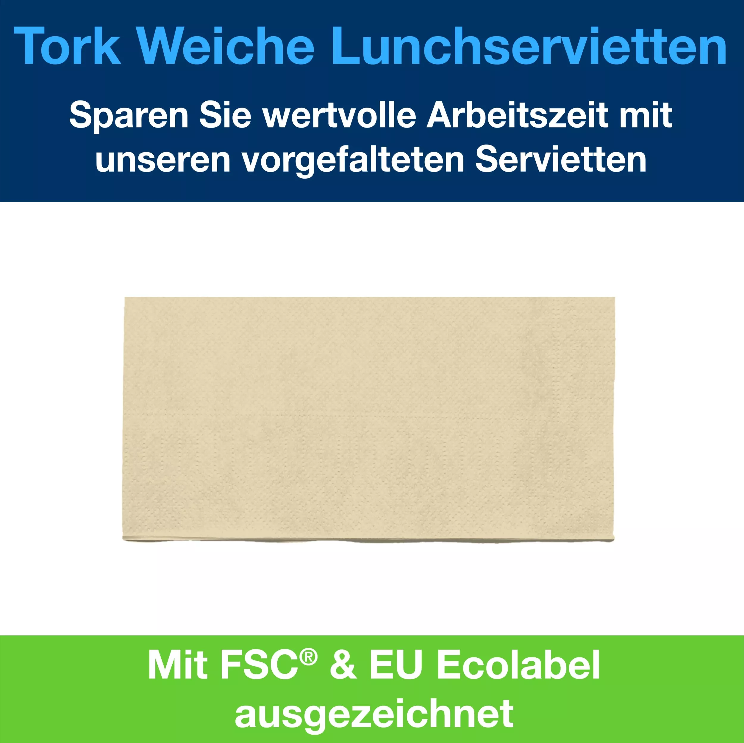 Tork Soft Lunchservietten Sand, 1/8-Falz, 3-lagig, 33 cm × 33 cm, 10 × 150 Servietten, 477884