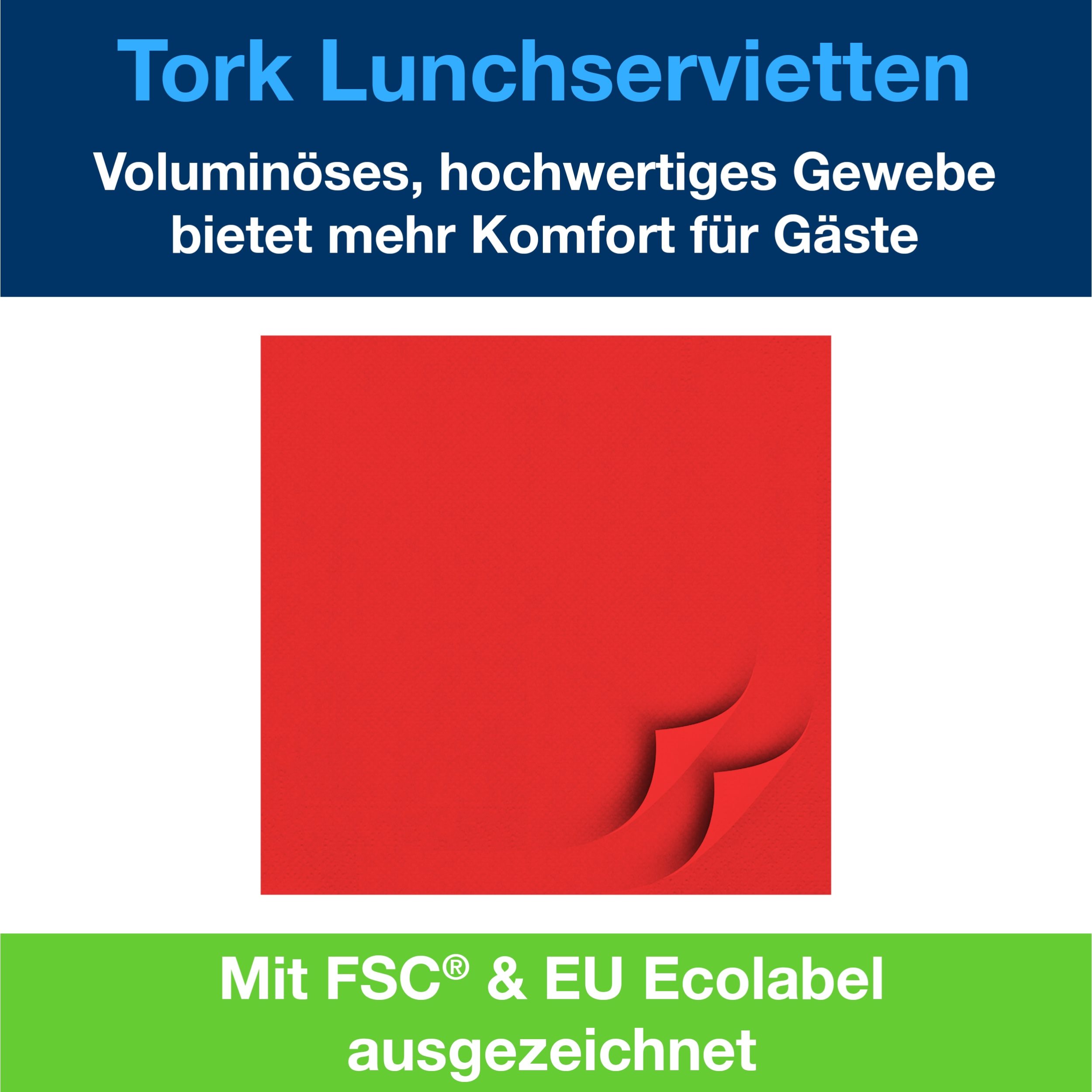 Tork Soft Lunchserviette Rot, 1/4-Falz, 3-lagig, 33 cm × 33 cm, 10 × 150 Servietten, 477861